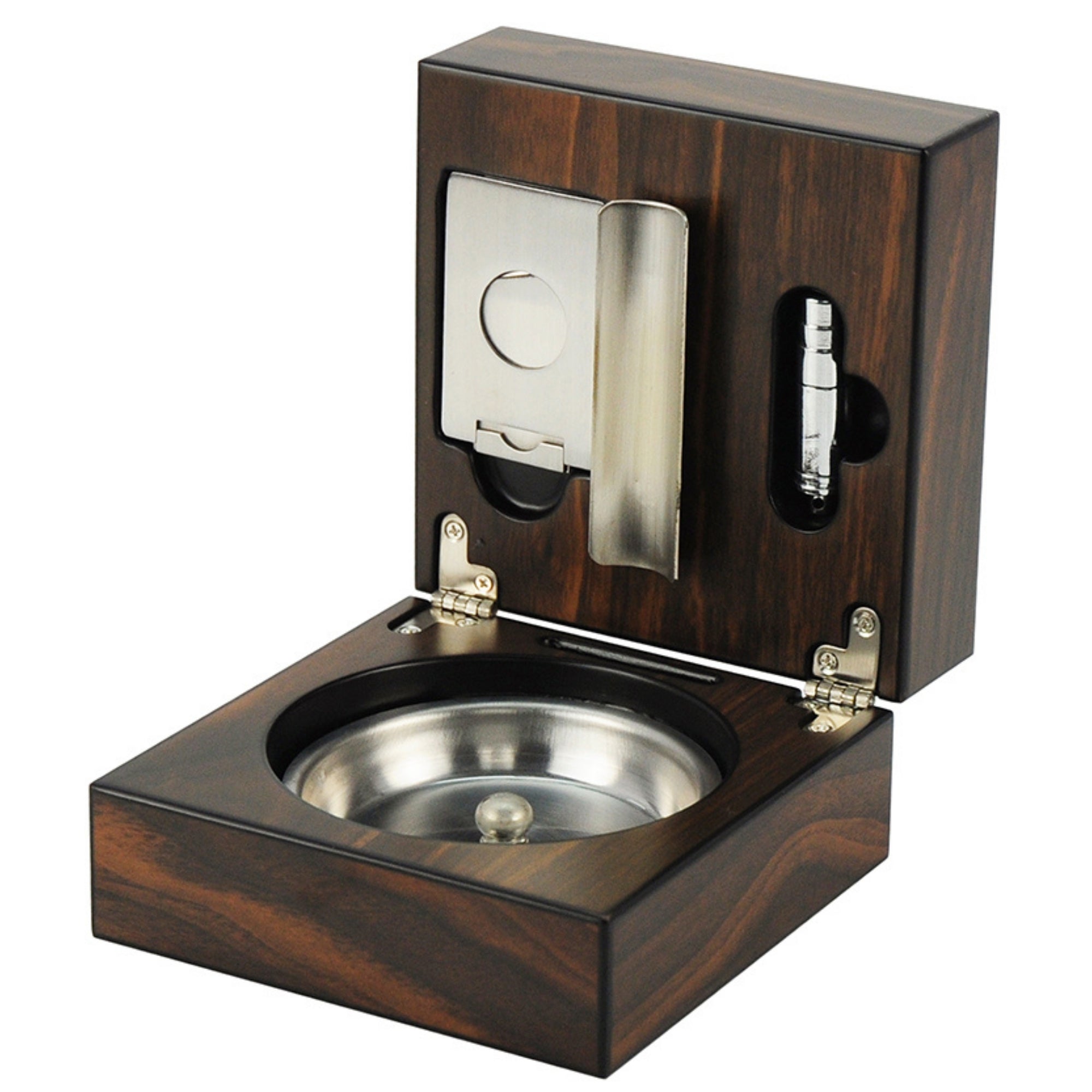 Walnut Wooden Foldable Cigar Ashtray with Cigar Cutter
