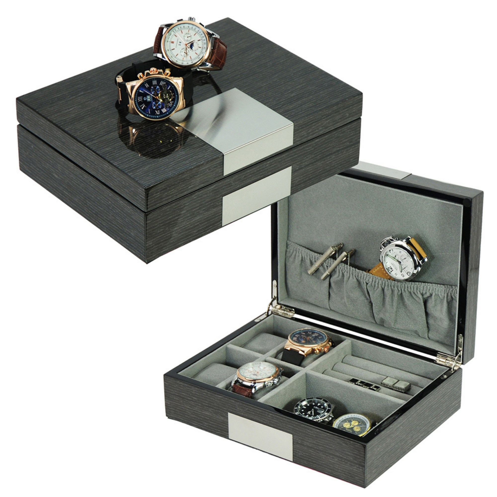 Wenge Wooden Cufflink Watch Box