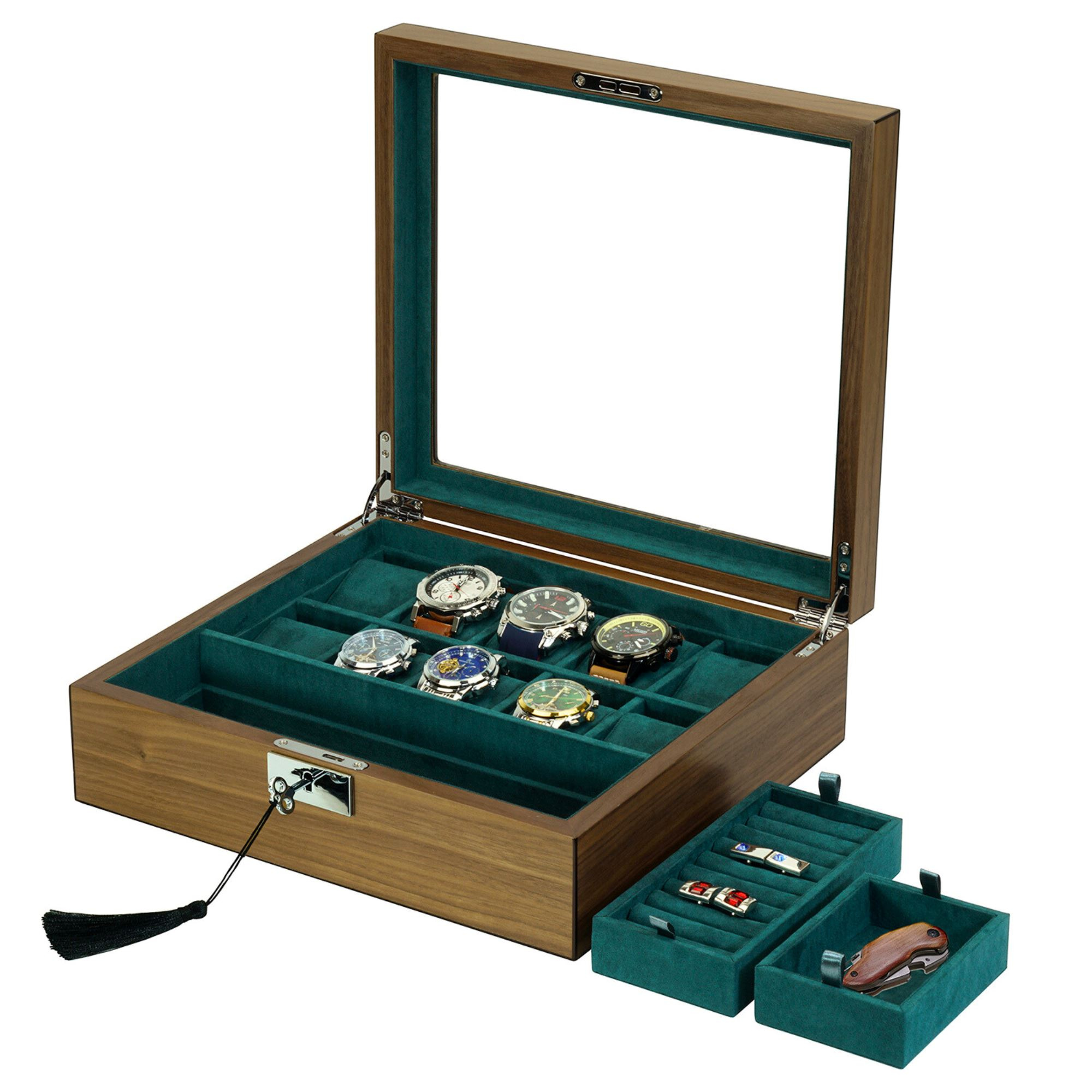 Seconds - 10 Slots Walnut Wooden Watch Box with Removable Trays (A)