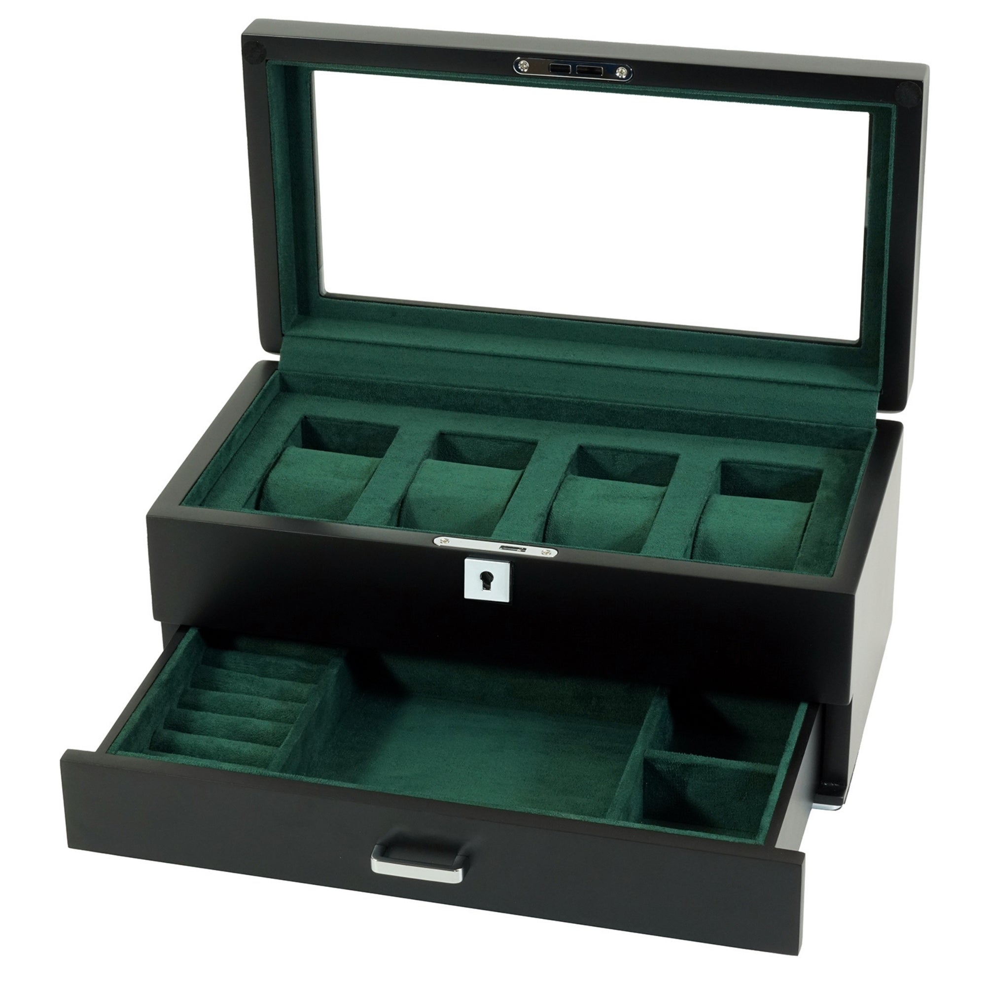 Seconds - 4 Slots Wooden Watch Box with Green Interior and Drawer (A)