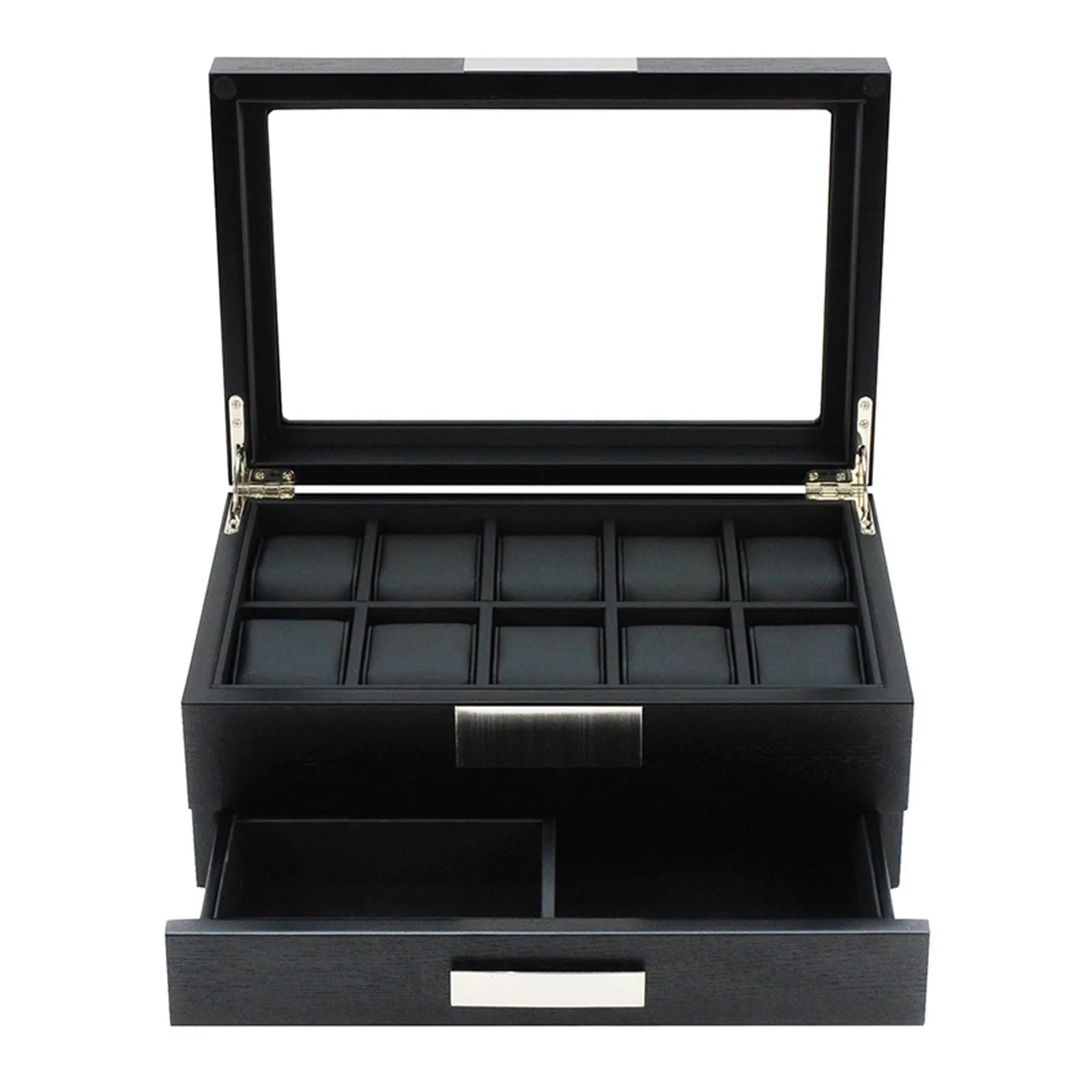 Seconds - Black Wooden Watch Box for 10 Watches with a Drawer (D)