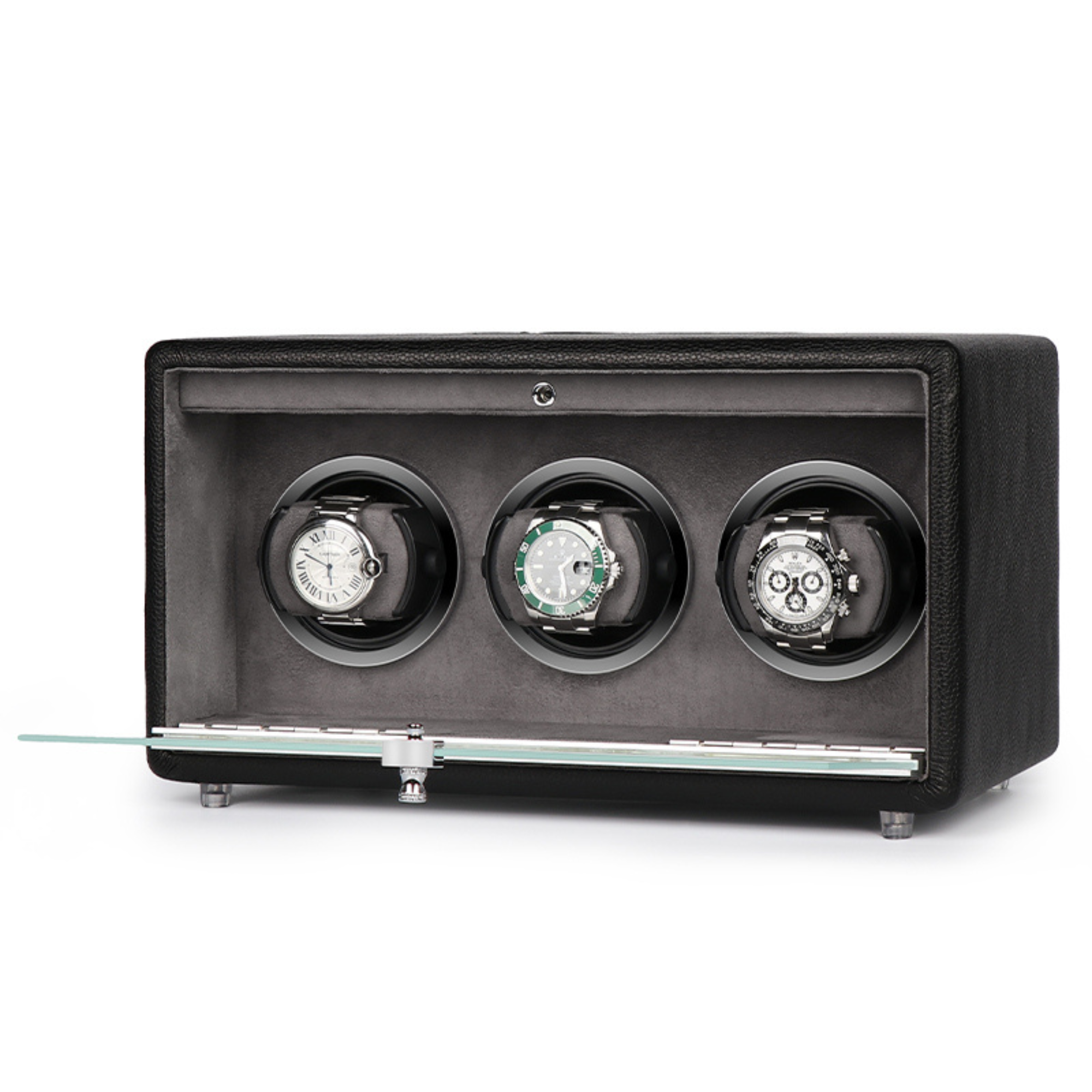 Evandale Watch Winder for 3 Watches in Black Leather