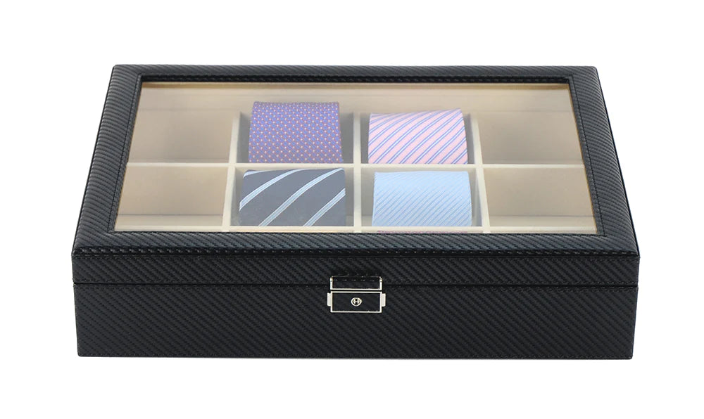 Carbon Fibre Leather Tie Box for 12