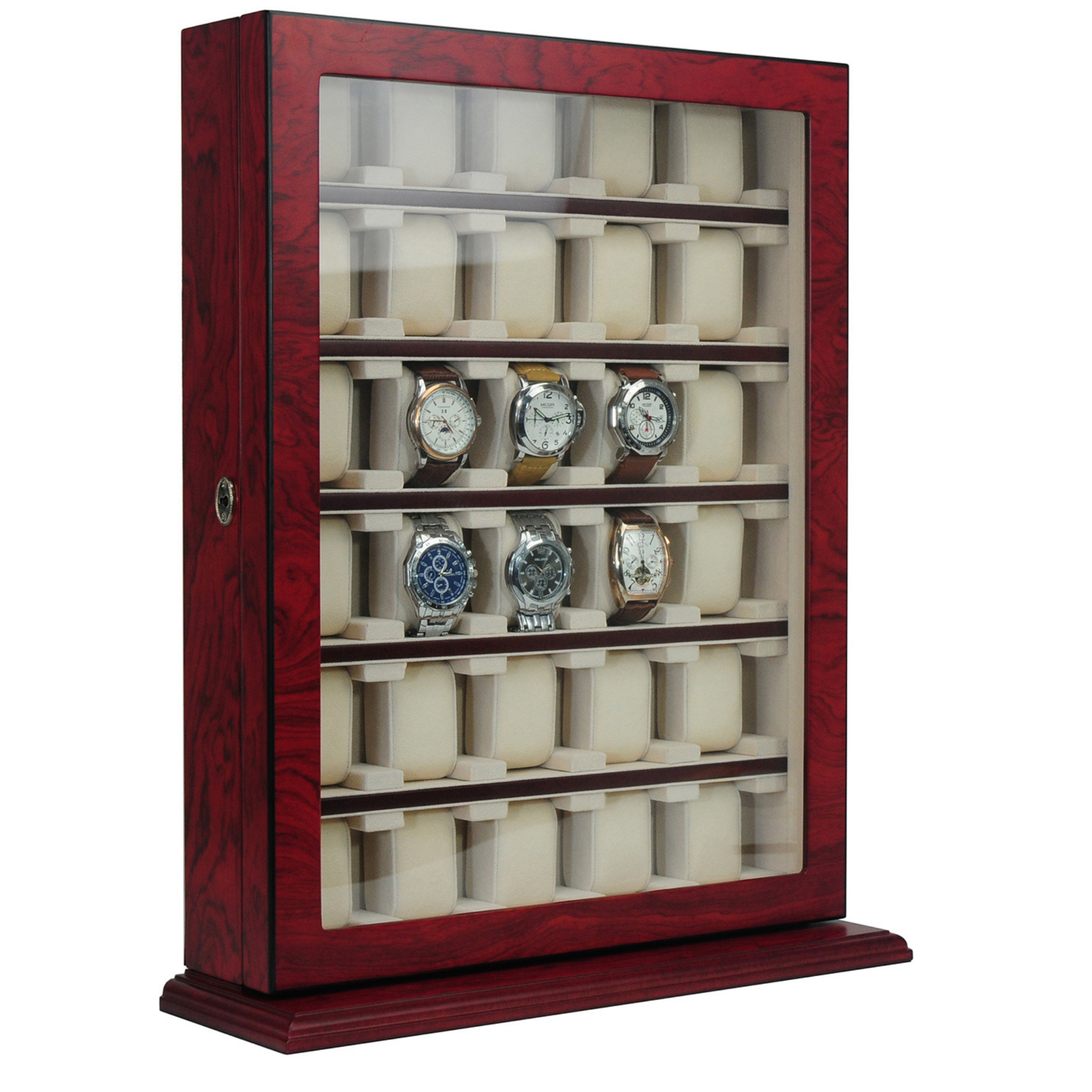 Bubinga Wooden Watch Cabinet for 30 watches