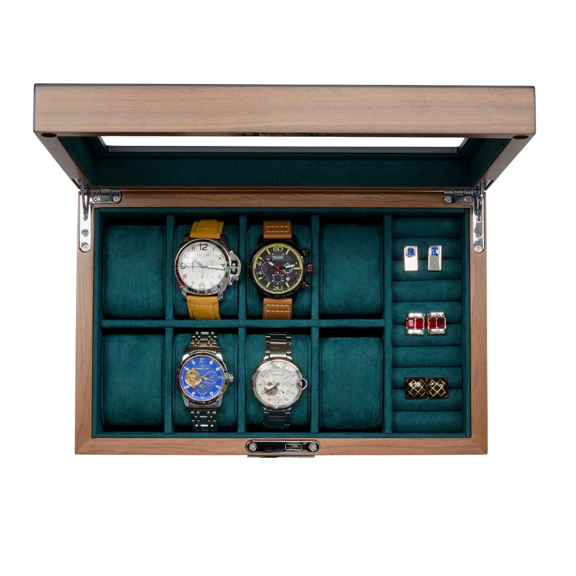 Seconds - 8 Slots Walnut Wooden Watch Box with Cufflinks Storage