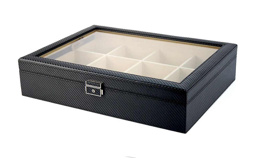 Carbon Fibre Leather Tie Box for 12