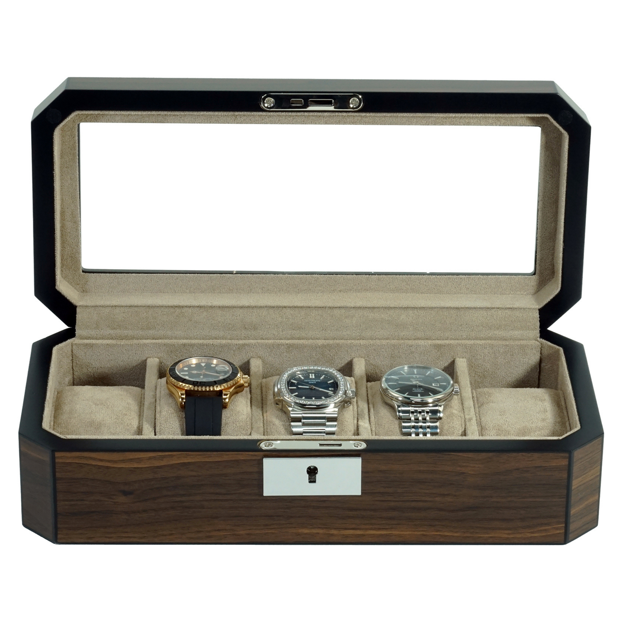 5 Slots Octagon Walnut Wooden Watch Box