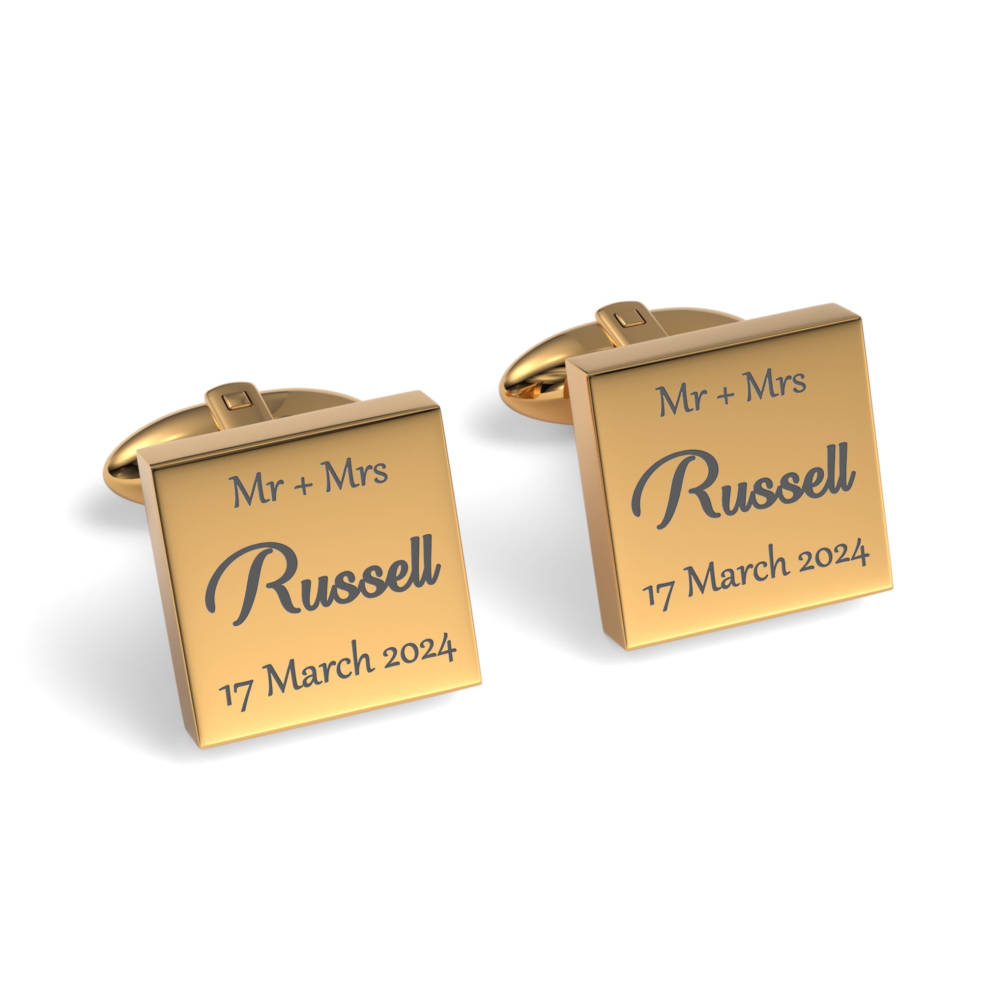 Mr Mrs Last Name with Date Engraved Wedding Cufflinks