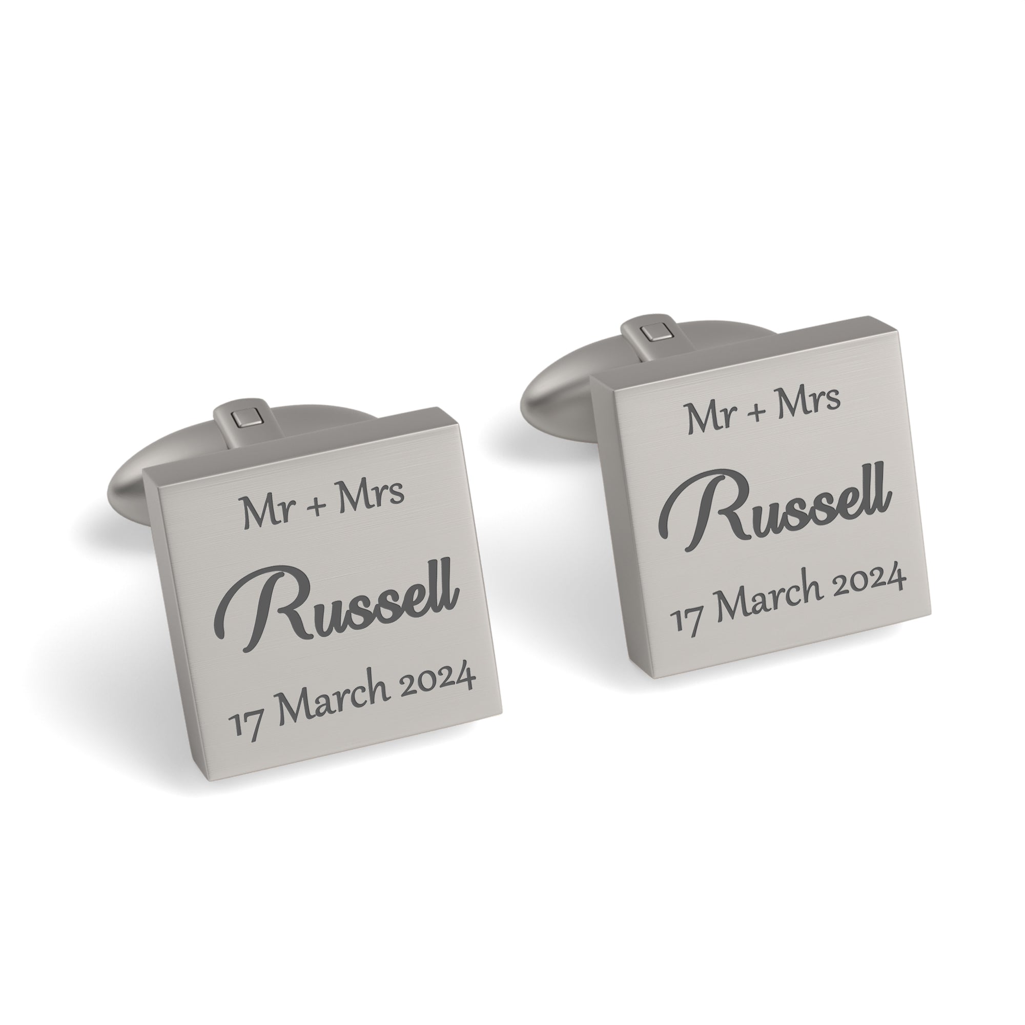 Mr Mrs Last Name with Date Engraved Wedding Cufflinks