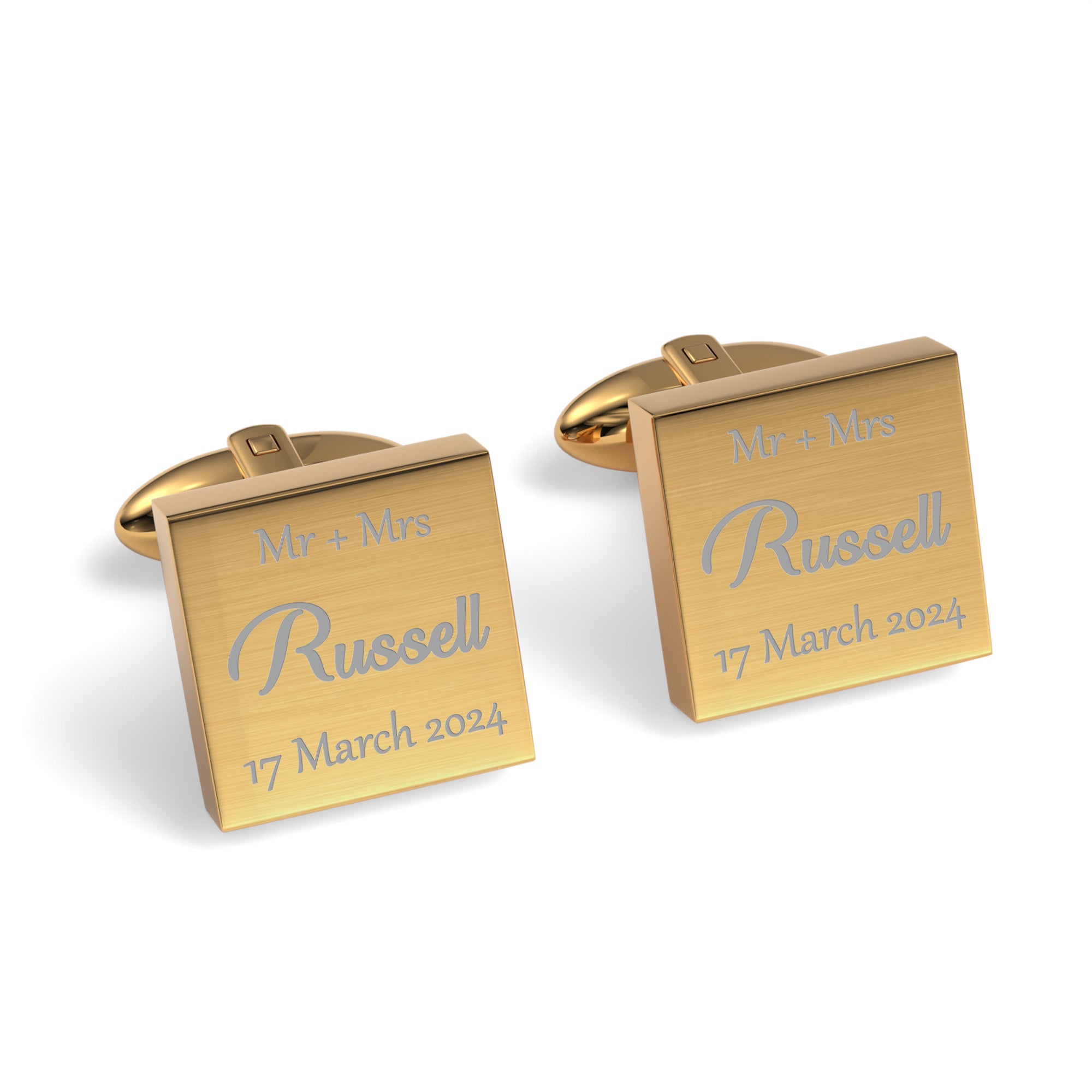 Mr Mrs Last Name with Date Engraved Wedding Cufflinks