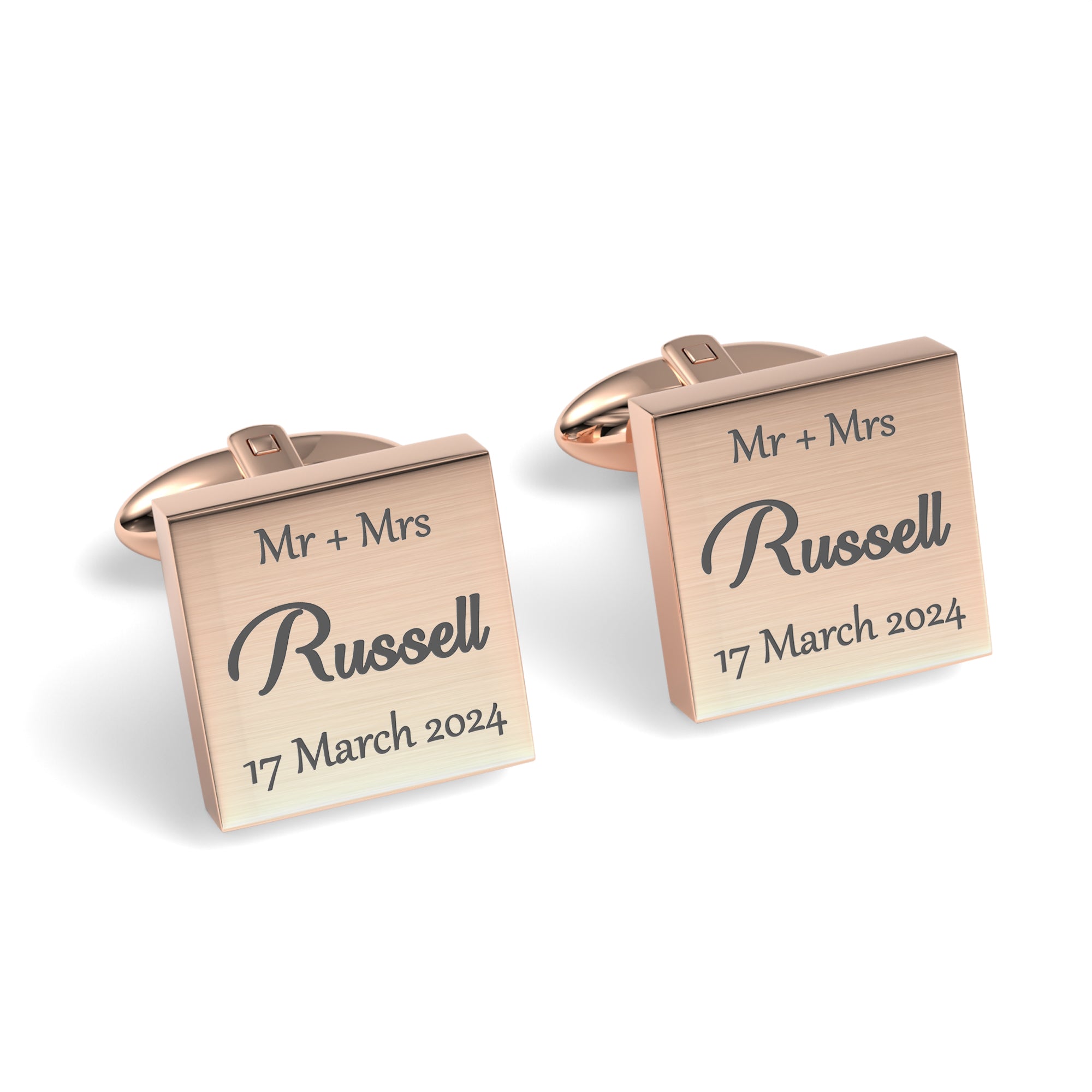Mr Mrs Last Name with Date Engraved Wedding Cufflinks