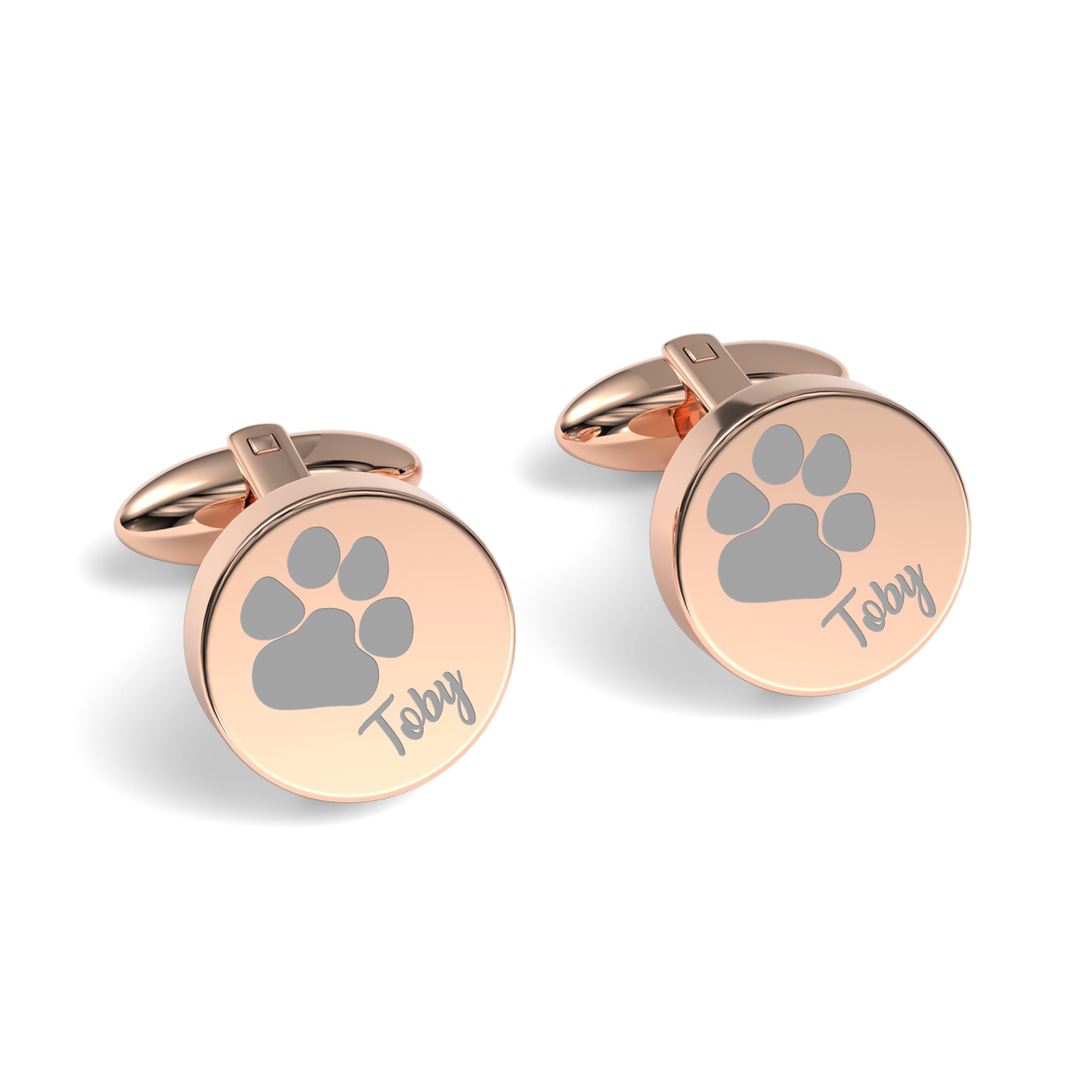 Pets Paw Print Engraved Round Cufflinks
