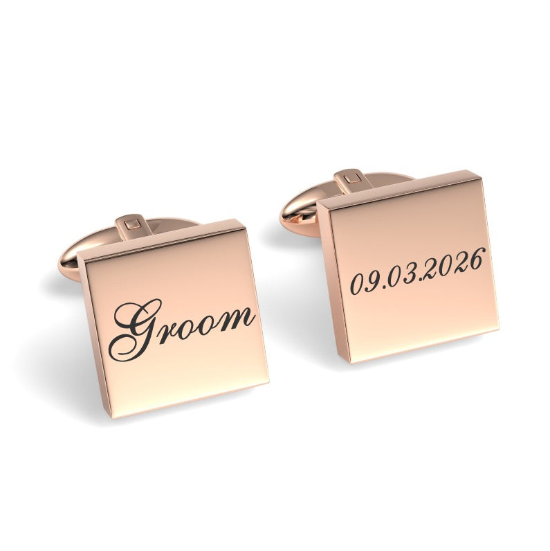 Groom Wedding Date Engraved Square Cufflinks