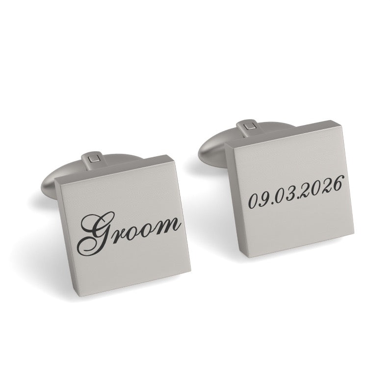Groom Wedding Date Engraved Square Cufflinks