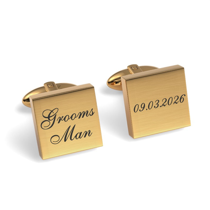 Groomsman Wedding Date Engraved Square Cufflinks