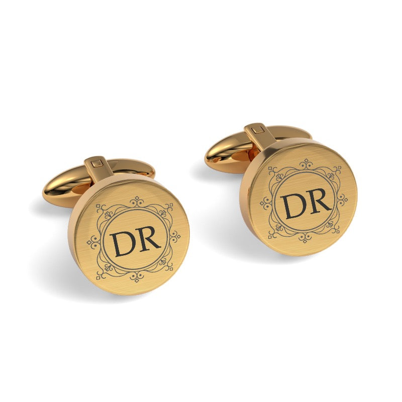 Decorated Round Initials Engraved Cufflinks