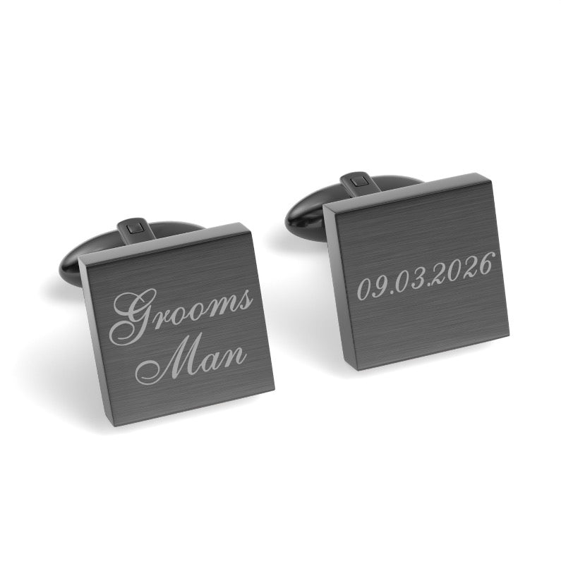 Groomsman Wedding Date Engraved Square Cufflinks