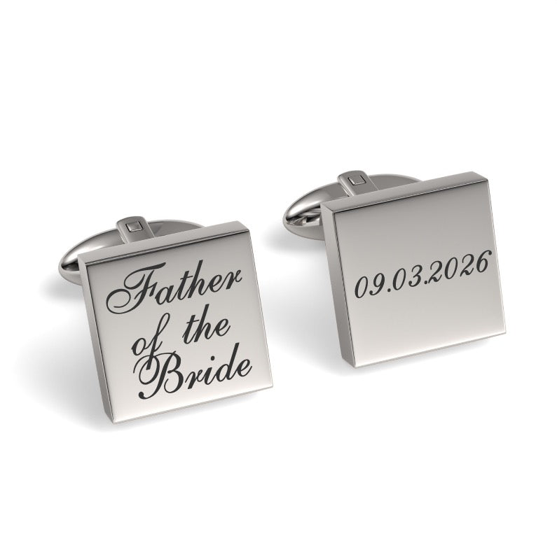 Father of the Bride Wedding Date Engraved Square Cufflinks