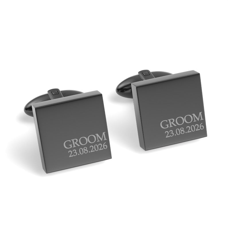 Groom & Date Engraved Wedding Square Cufflinks