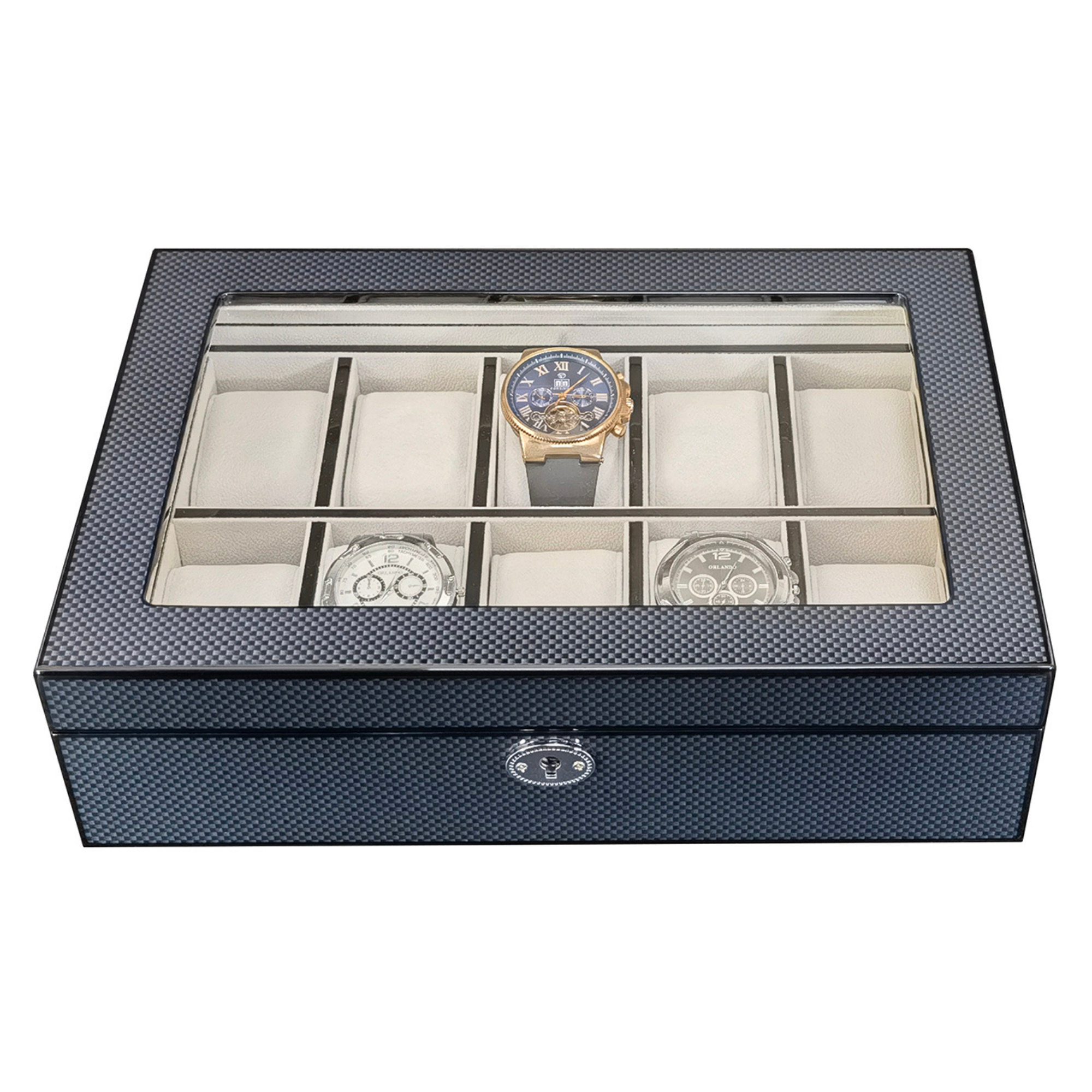 Carbon Fibre Wooden Watch Box for 10 Watches