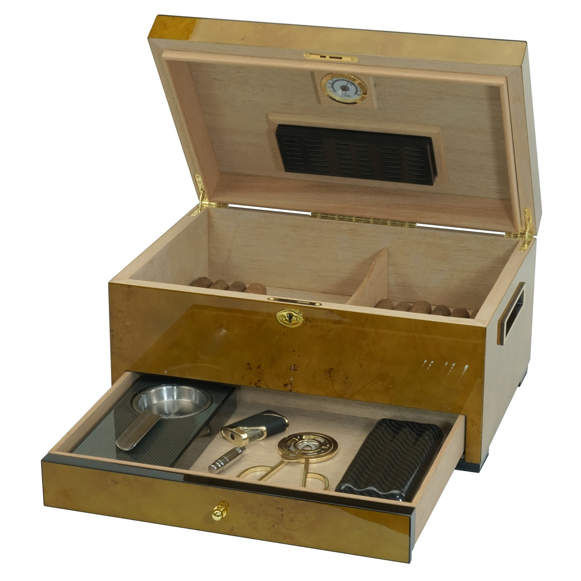 Seconds - 100 CT World Map Burl Cigar Humidor Spanish Cedar Box for Cigars (A)