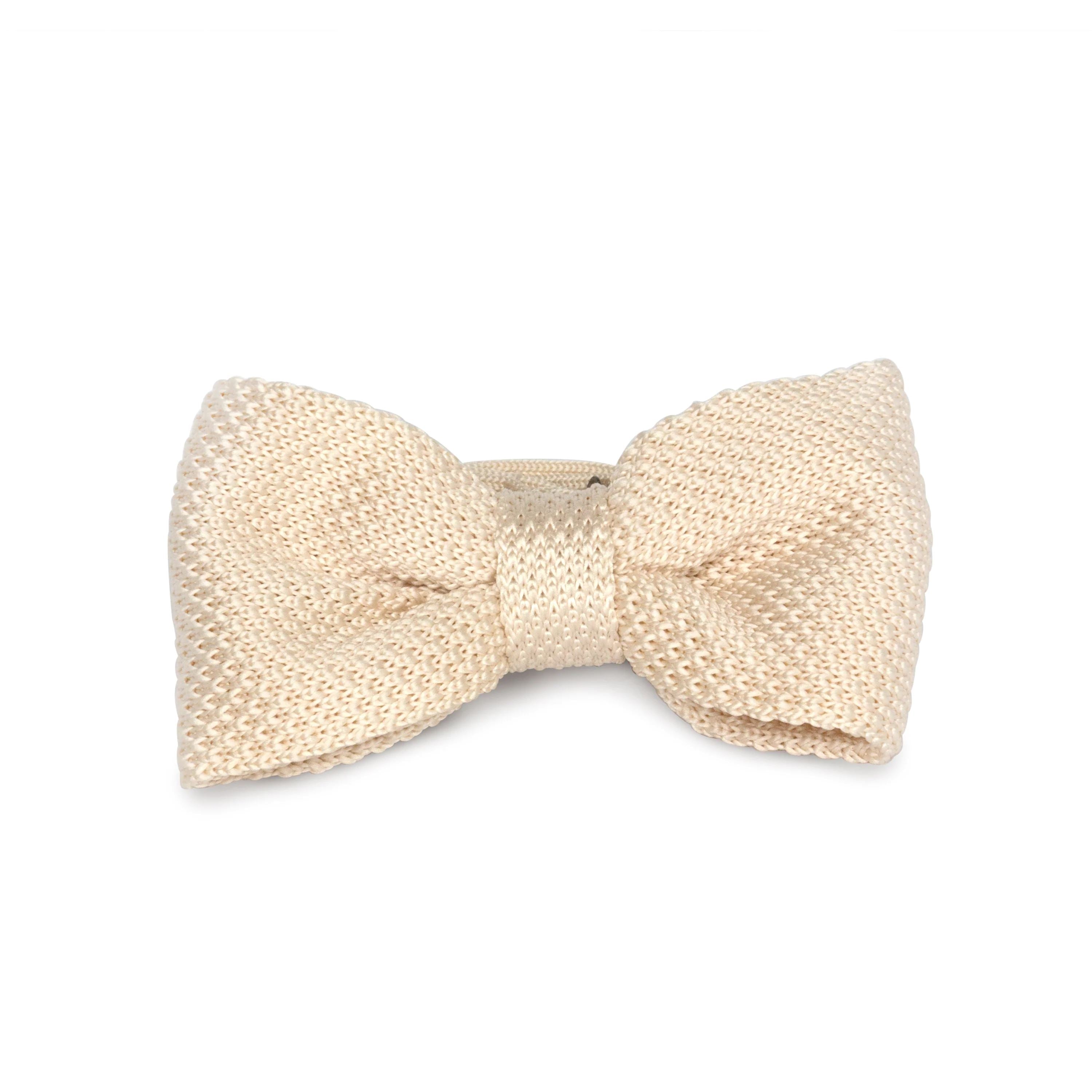 Kids Knit Bow Tie - White Cream Bow Ties Clinks Australia