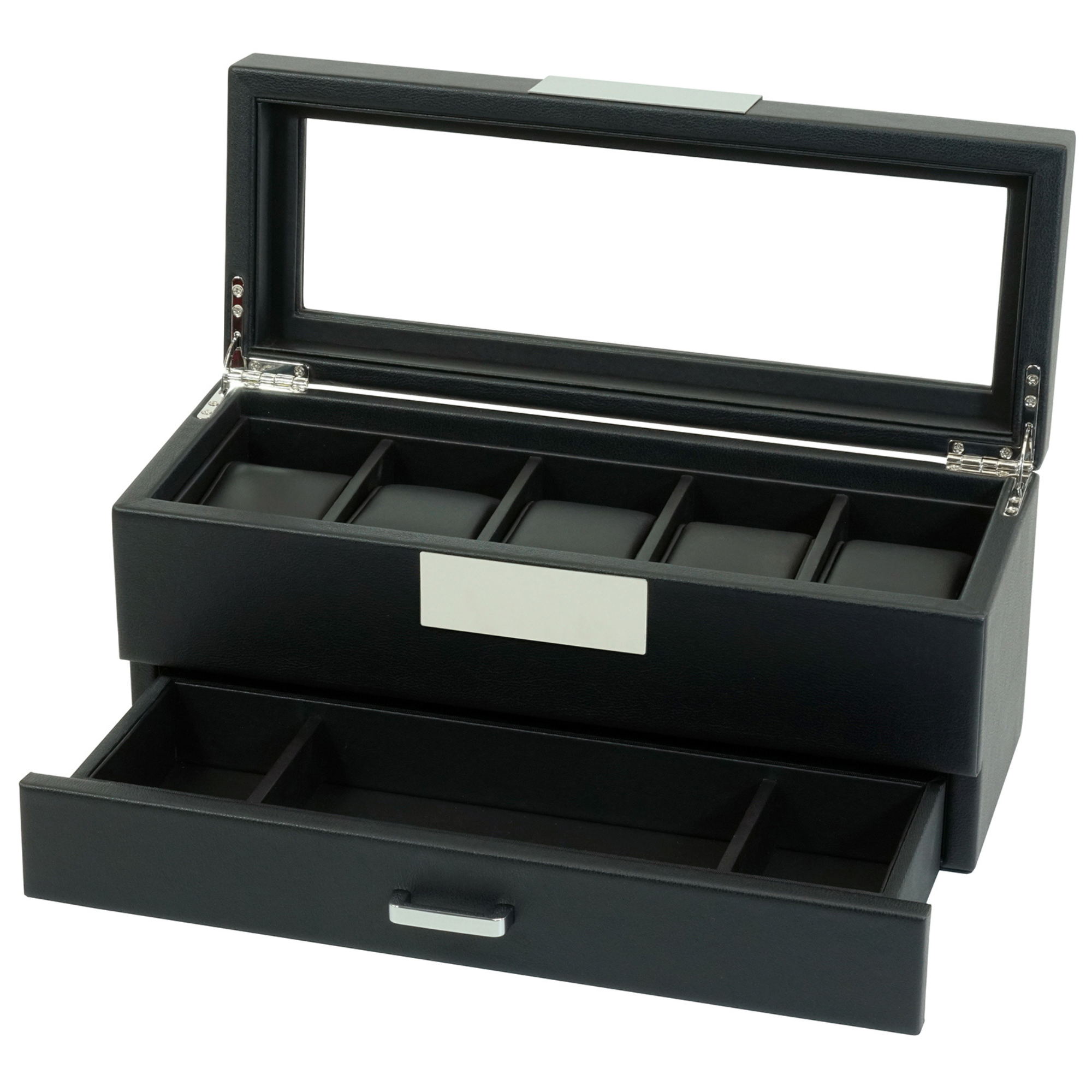 Seconds - 5 Slot Leather Watch Box in Black with Drawers