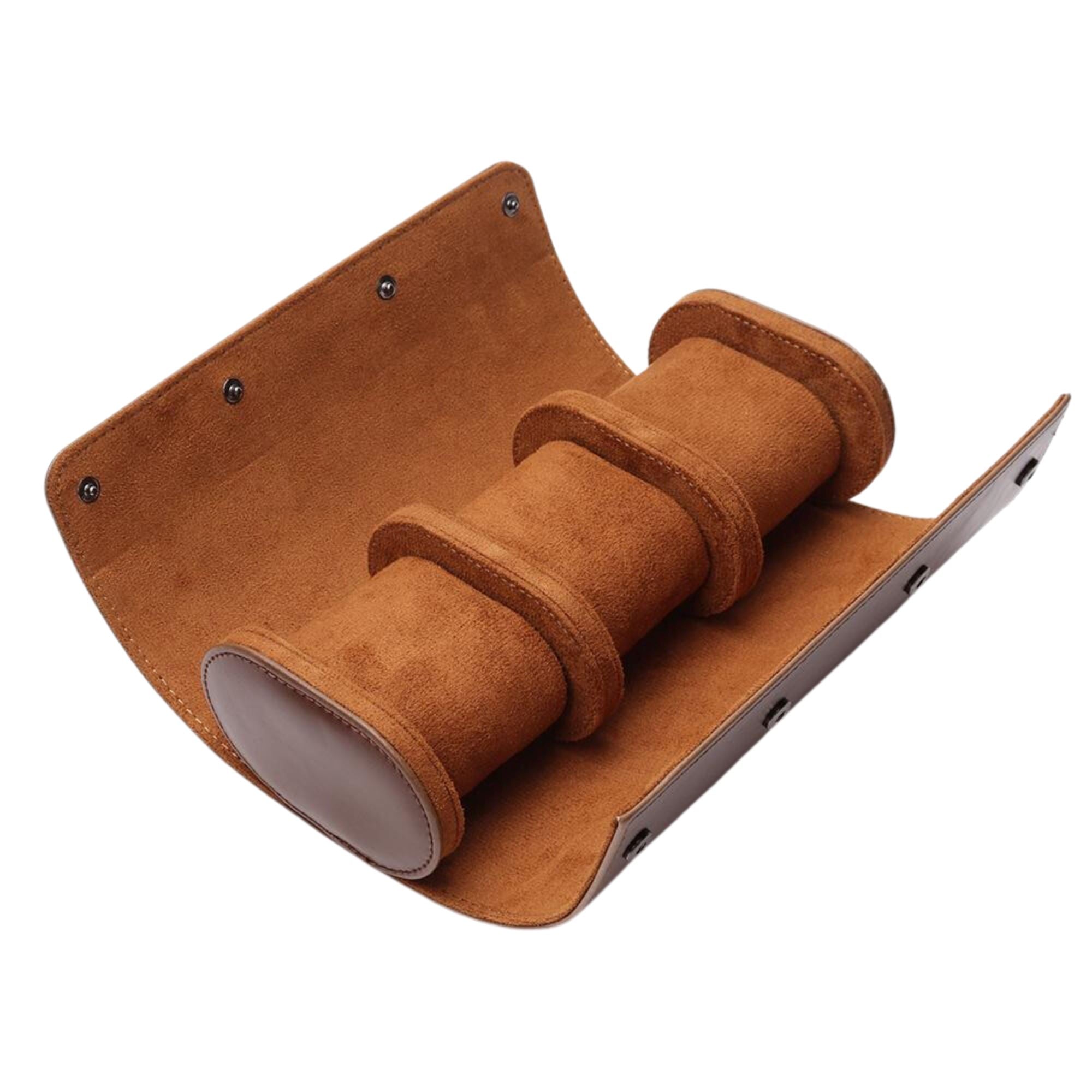 Watch Roll Case for 3 in Brown Vegan Leather Watch Boxes Clinks