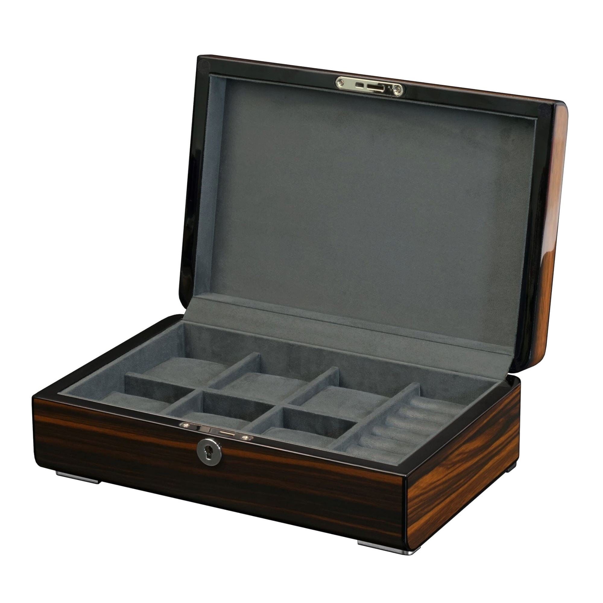 6 Slots Watch Box with Cufflinks Storage and Lock in Wooden Ebony Watch Boxes Clinks