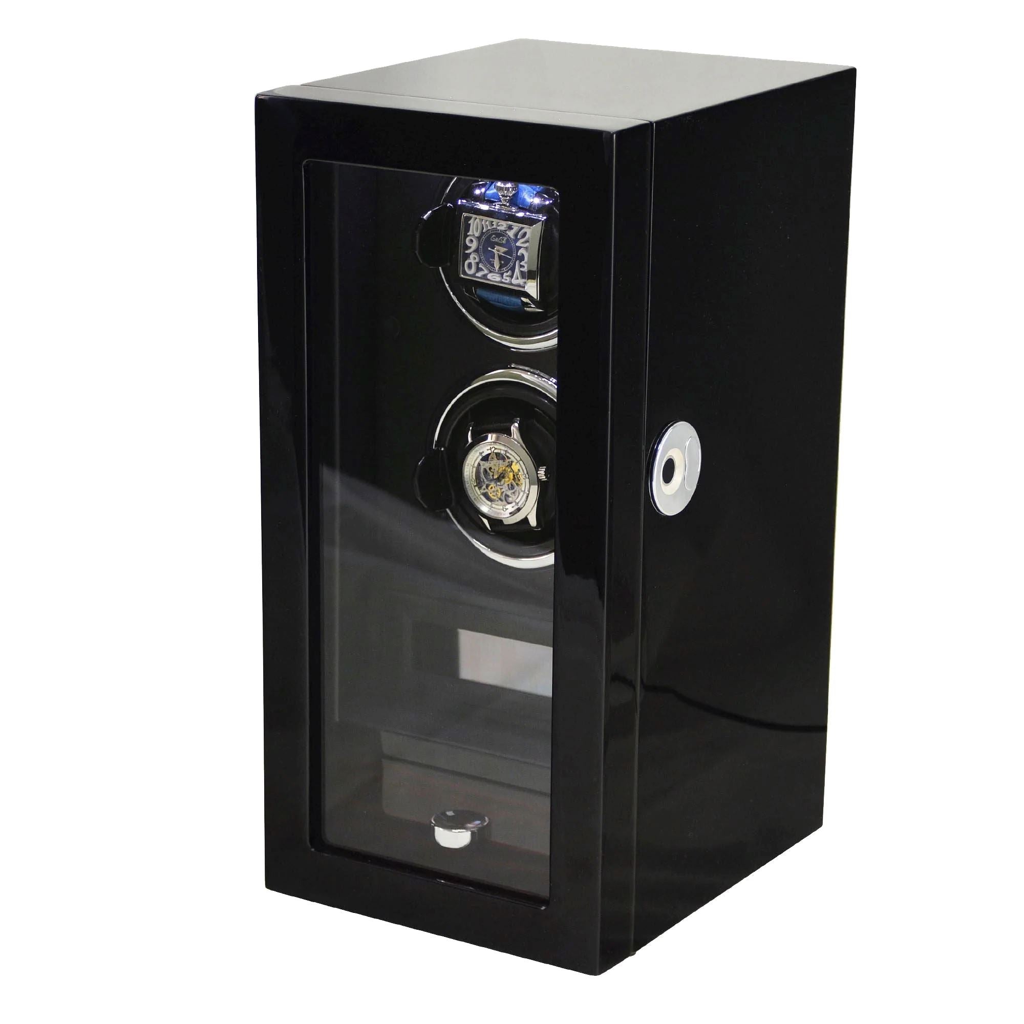 Yarra Duo Watch Winder for 2 + Drawer with Fingerprint Lock Watch Winder Boxes Clinks