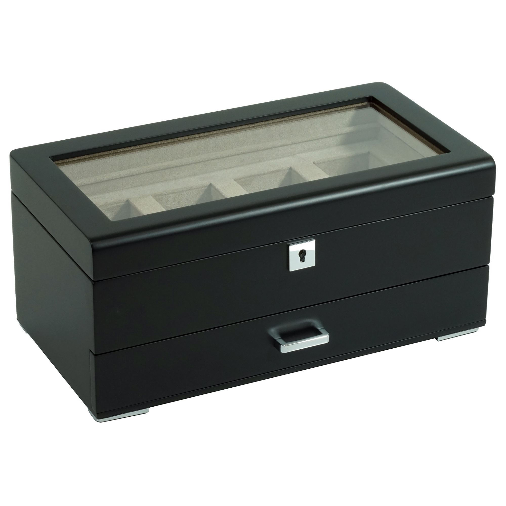 4 Slots Wooden Watch Box with Taupe Interior and Drawer