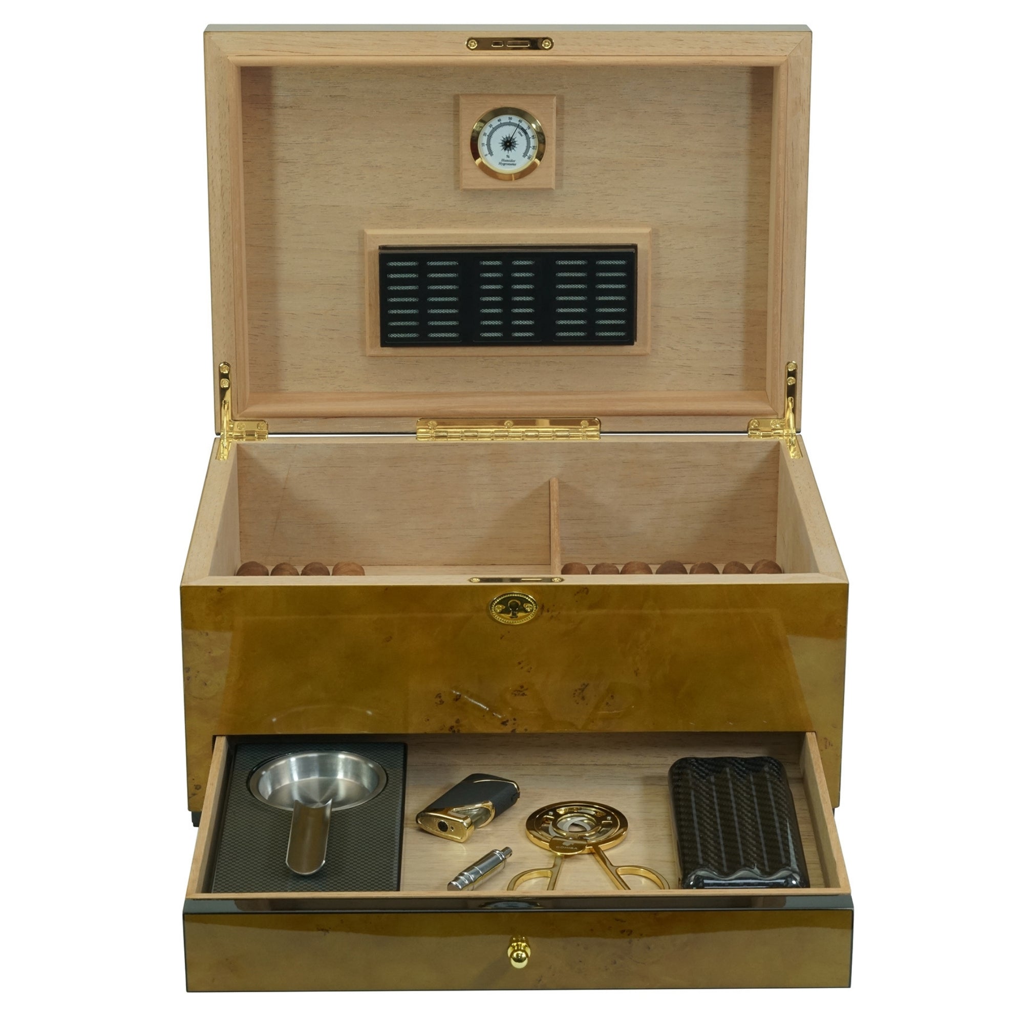 100 CT World Map Burl Cigar Humidor Spanish Cedar Box for Cigars