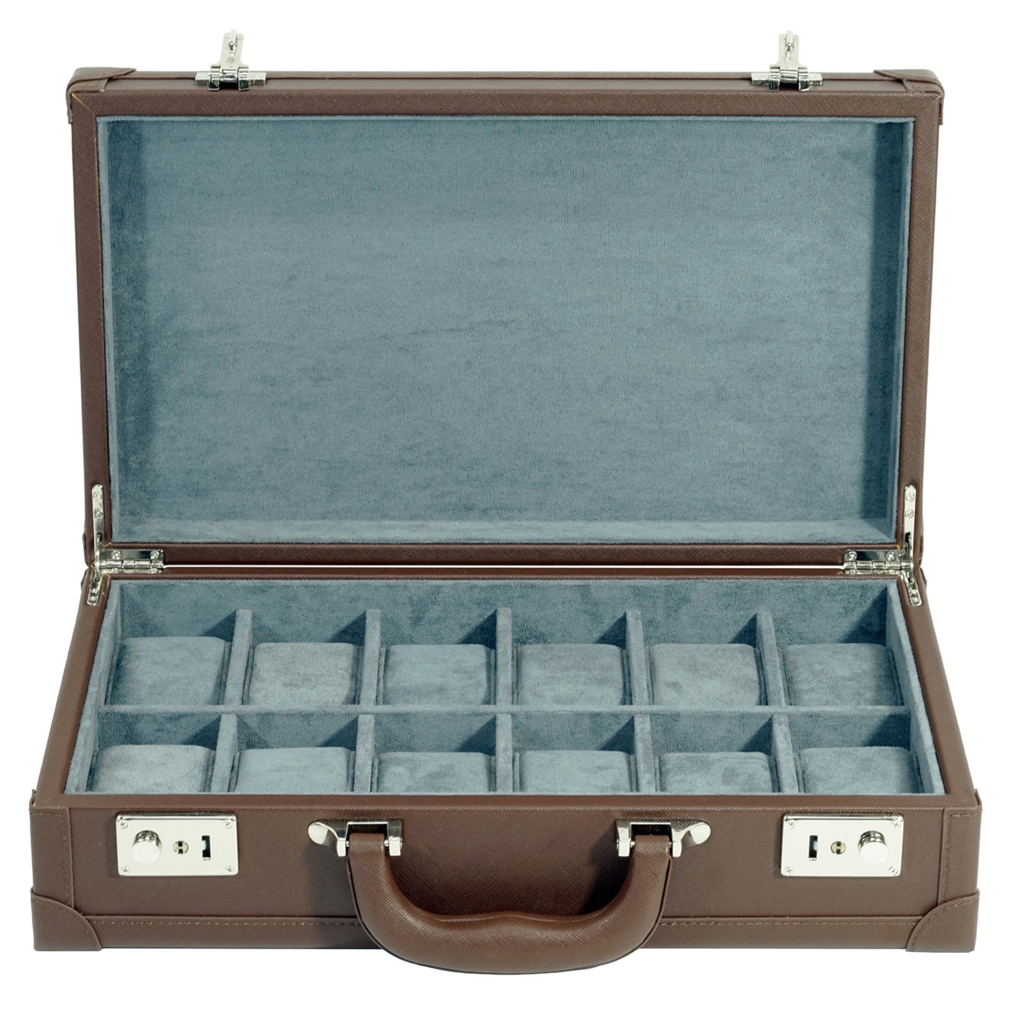 12 Slots Brown Leather Watch Case