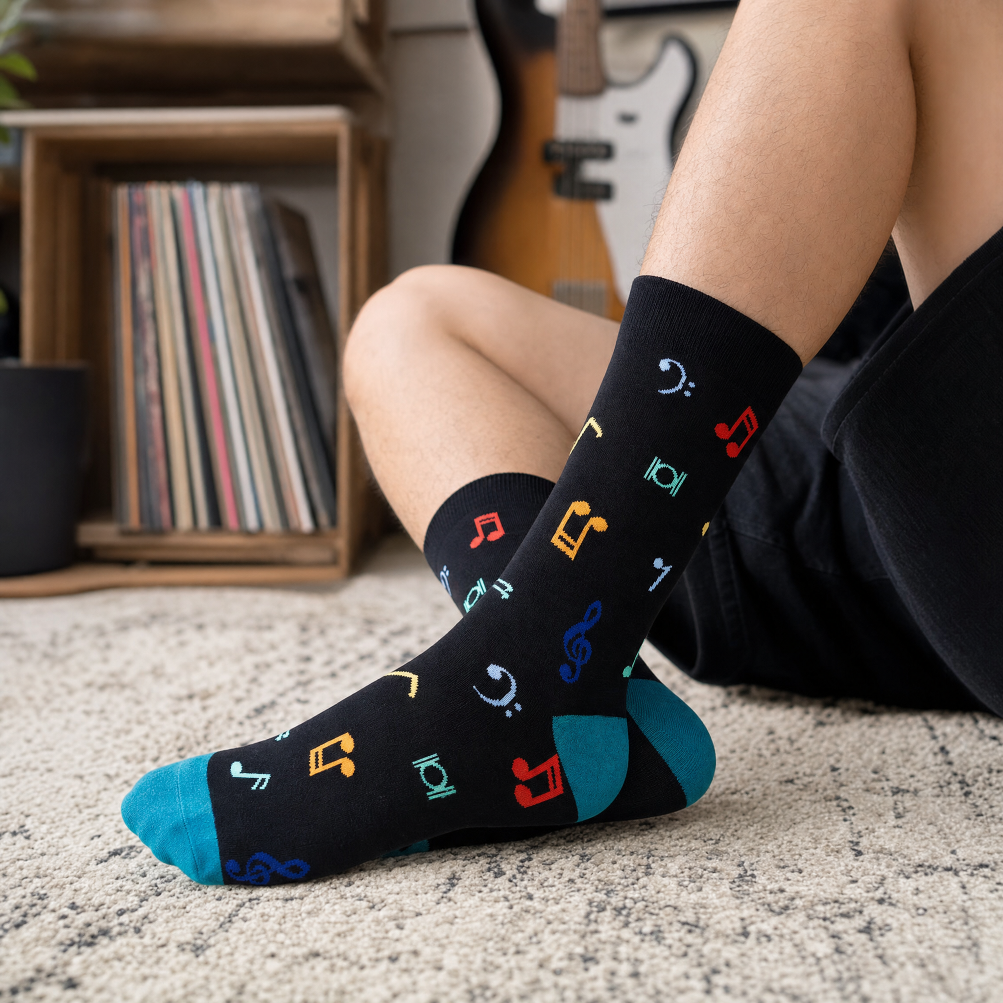 Soul Song Music Notes Bamboo Socks by Dapper Roo lifestyle image - GPT Image 2 #2