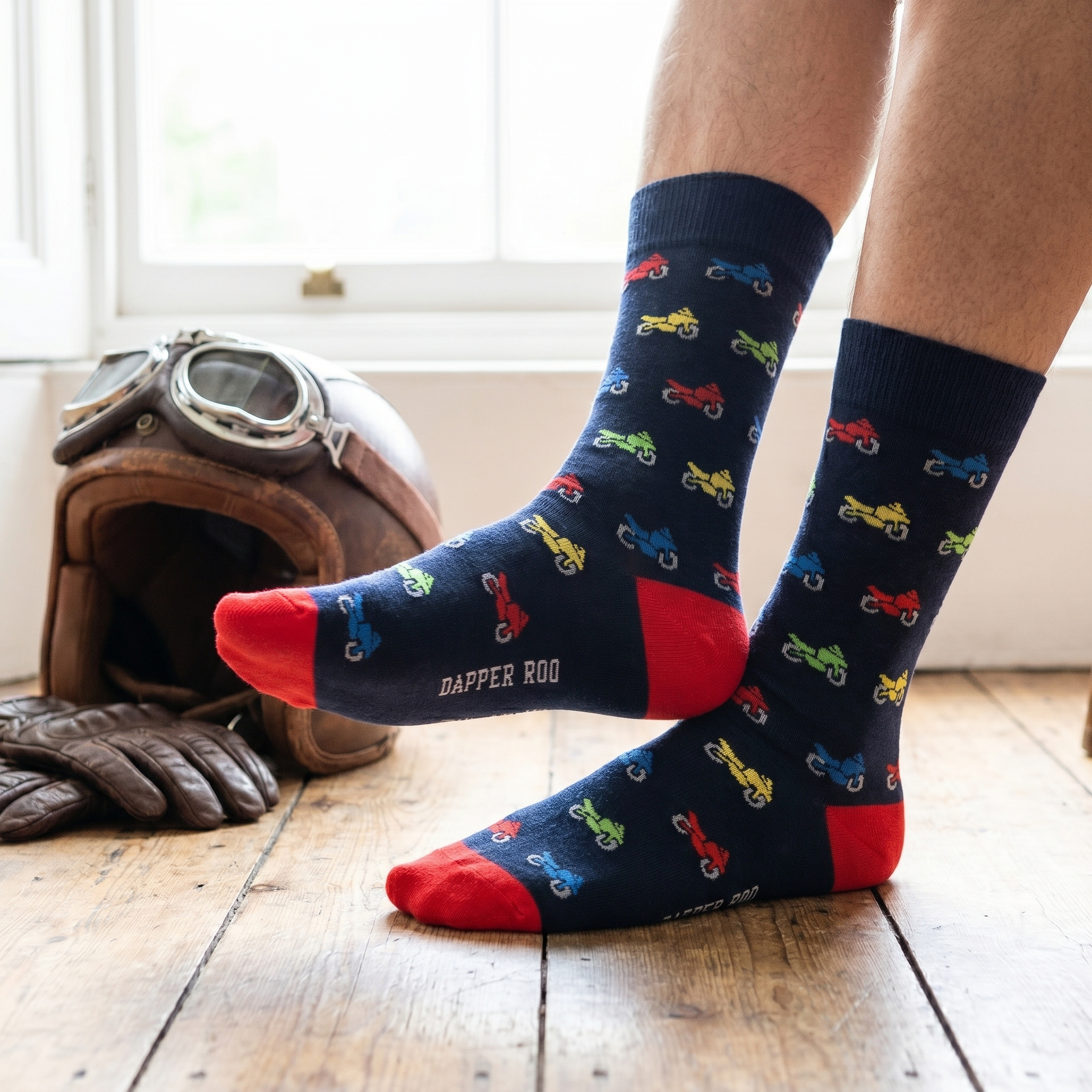 Racer Sports Motorcycle Bamboo Socks by Dapper Roo lifestyle image