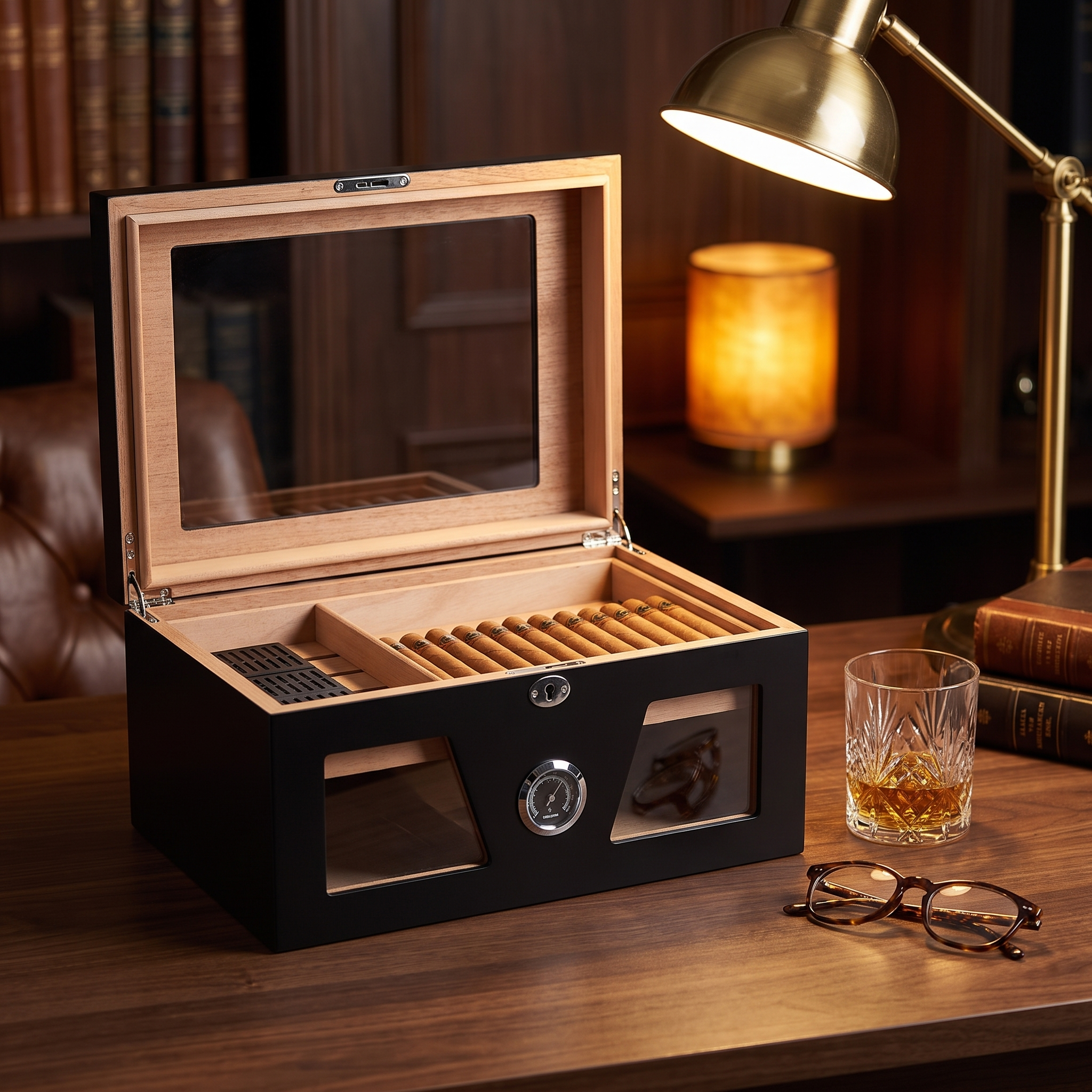 100 CT Black Cigar Humidor Spanish Cedar Box for Cigars — lifestyle shot