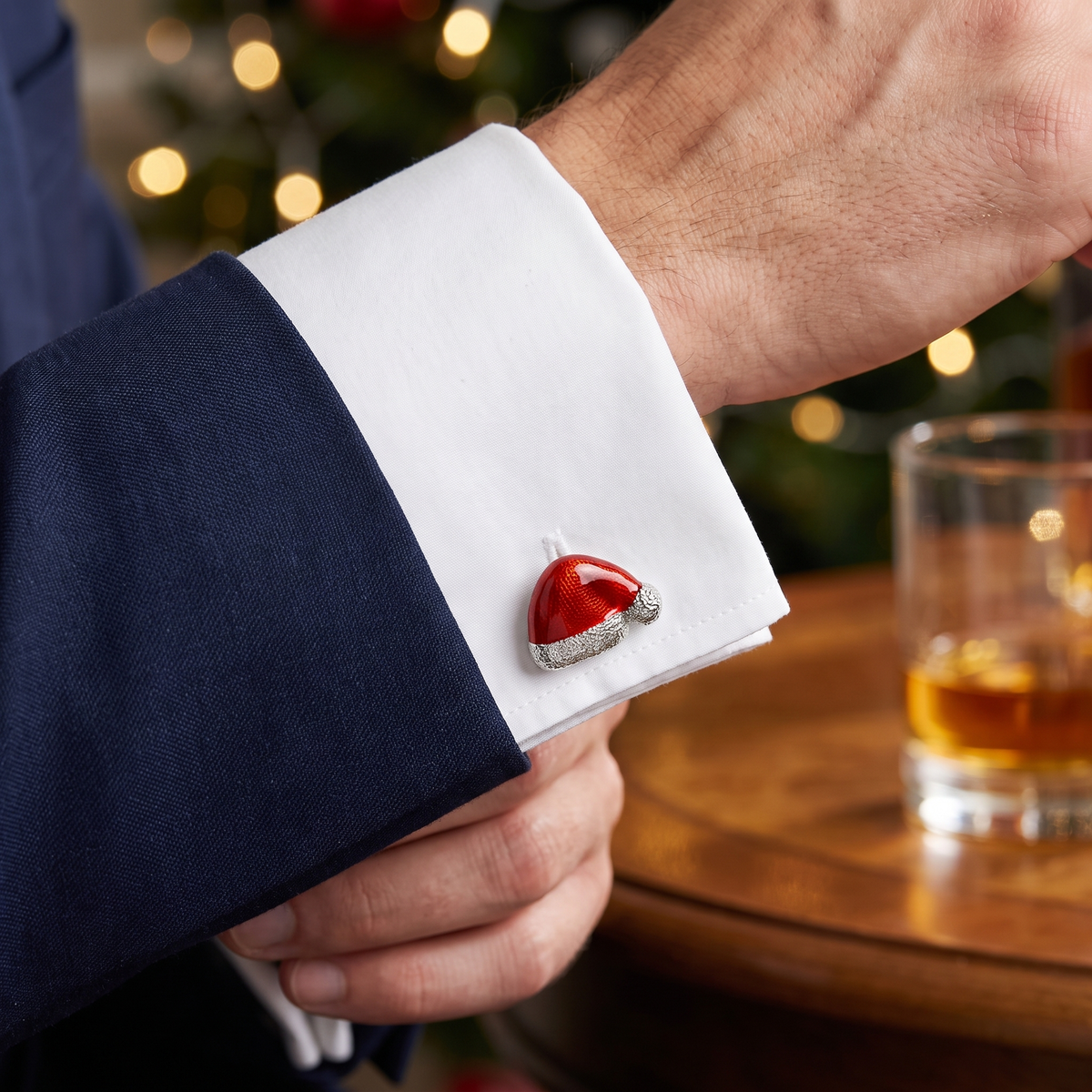 Christmas Hat Cufflinks — lifestyle shot