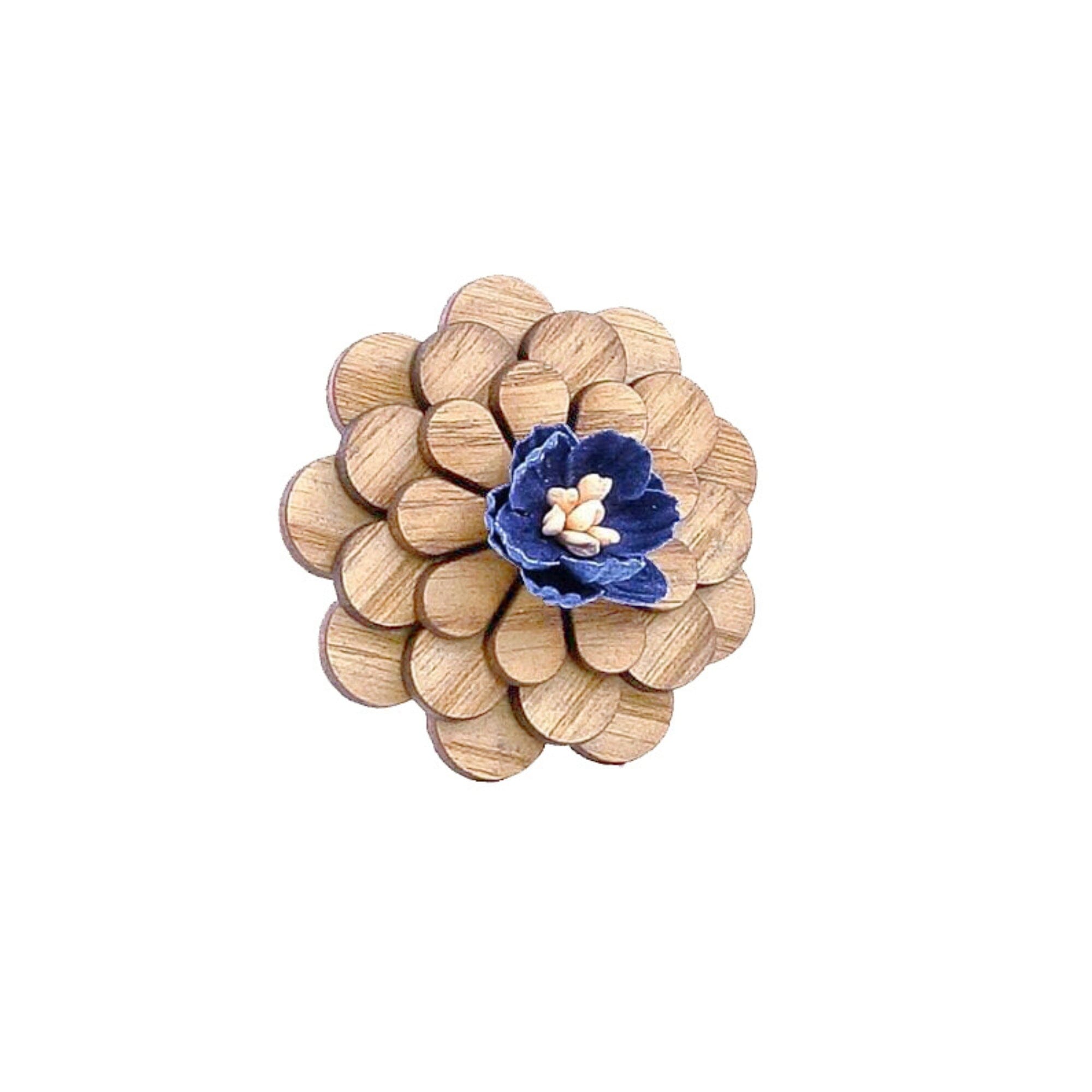 Wooden Blue Flower Lapel Pin Lapel Pin Clinks