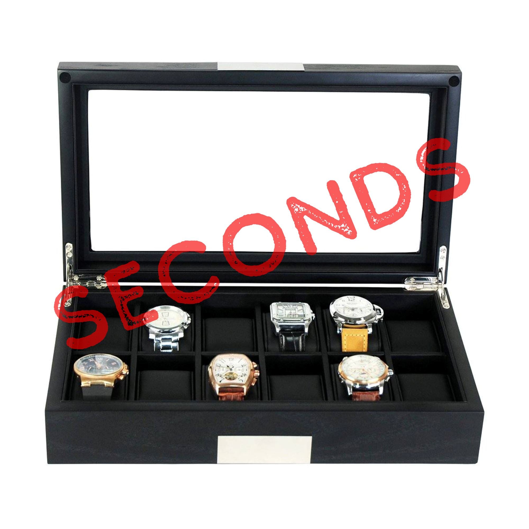 Seconds - 12 Slots Black Wooden Watch Box Seconds Clinks