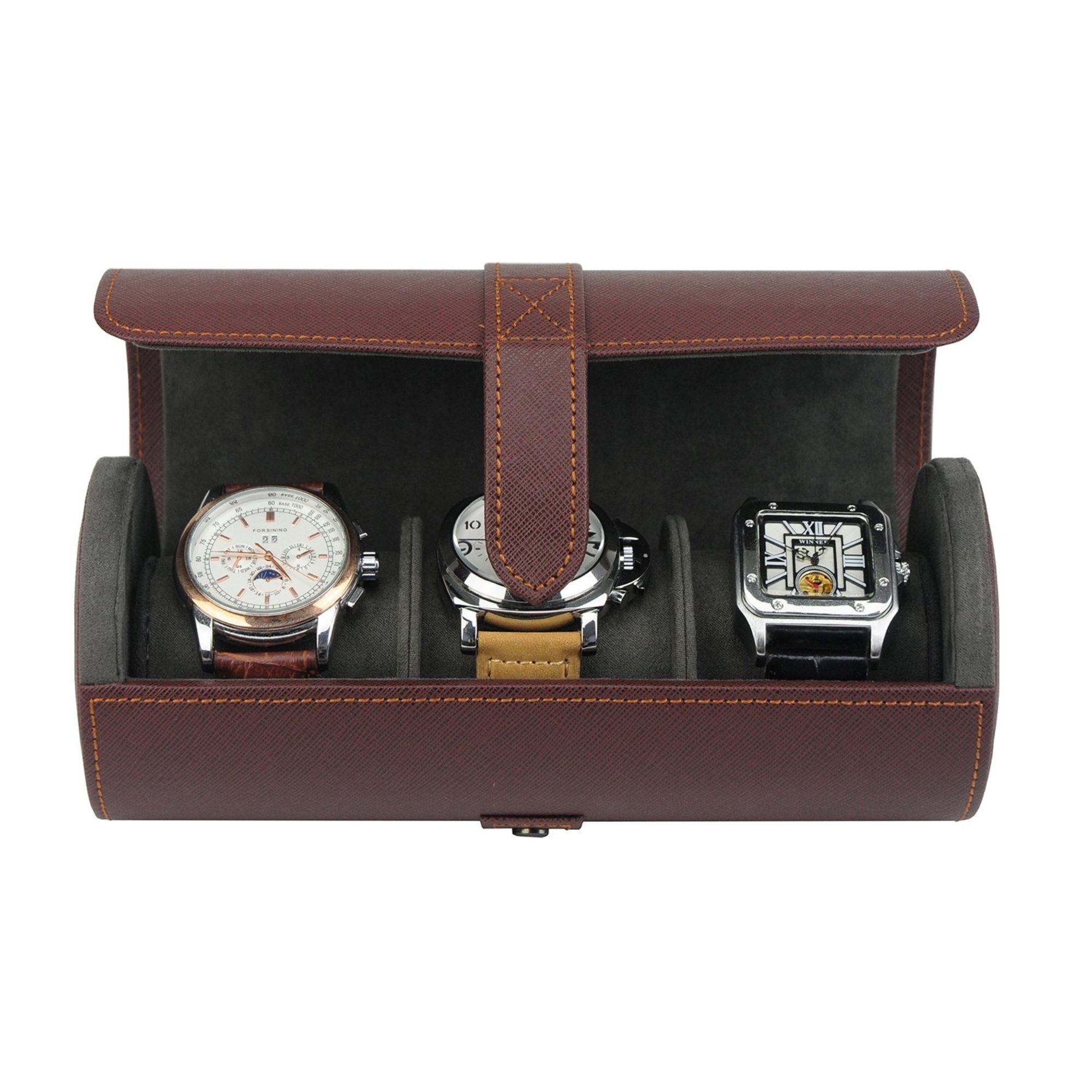 Seconds - Watch Roll Case for 3 in Dark Brown Vegan Leather Seconds Clinks