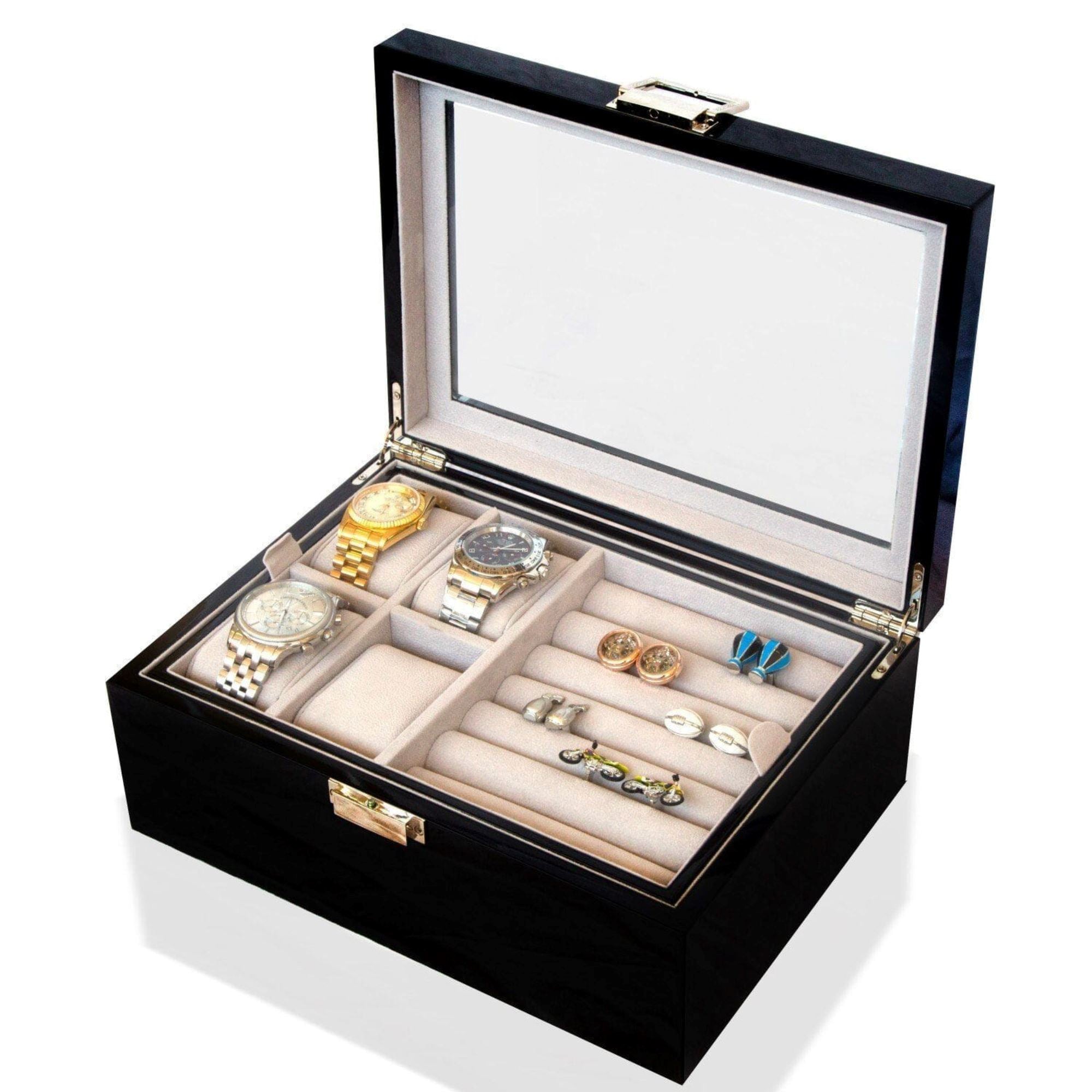 Seconds - 50 Pair Cufflink and Watch Box Double Decker Black (a) Seconds Clinks