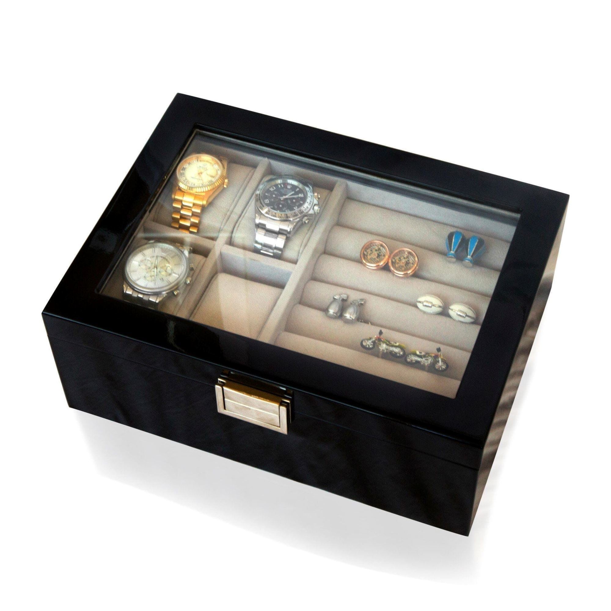Seconds - 50 Pair Cufflink and Watch Box Double Decker Black (a) Seconds Clinks