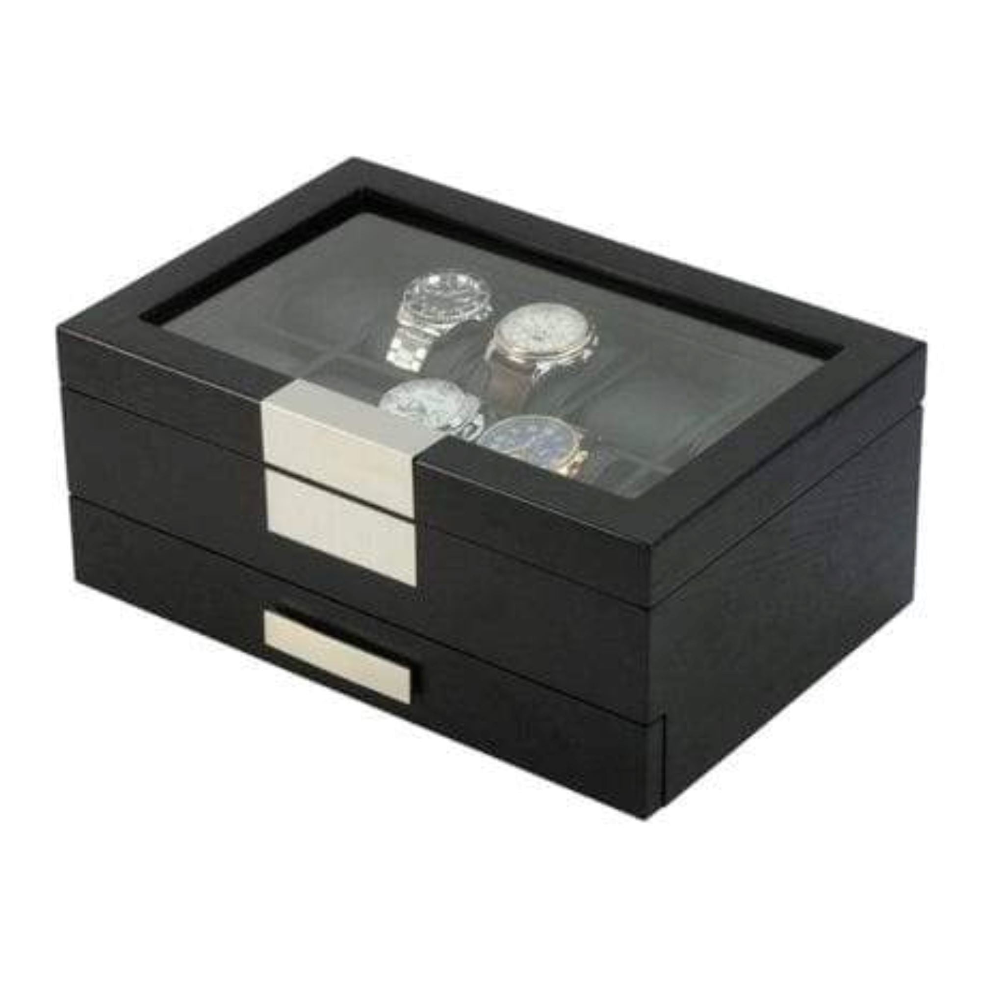 Seconds - Black Wooden Watch Box for 10 Watches with a Drawer Seconds Clinks