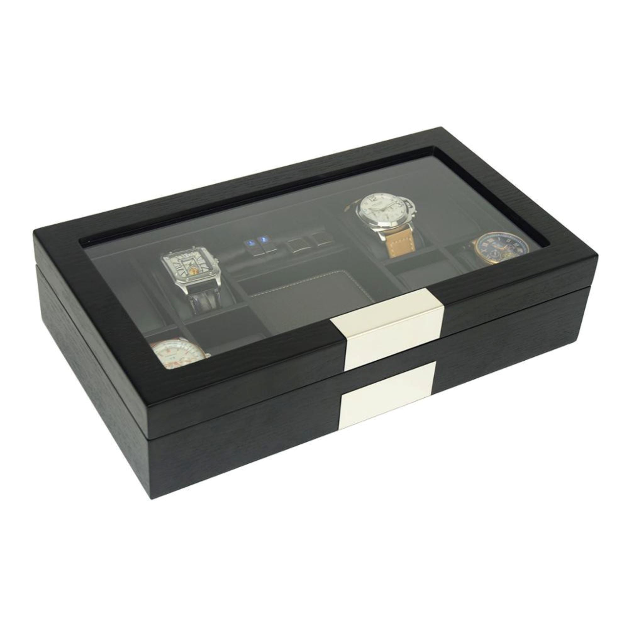 Seconds - Black Wooden Watch Box for 8 Watches + Organiser (b) Seconds Clinks