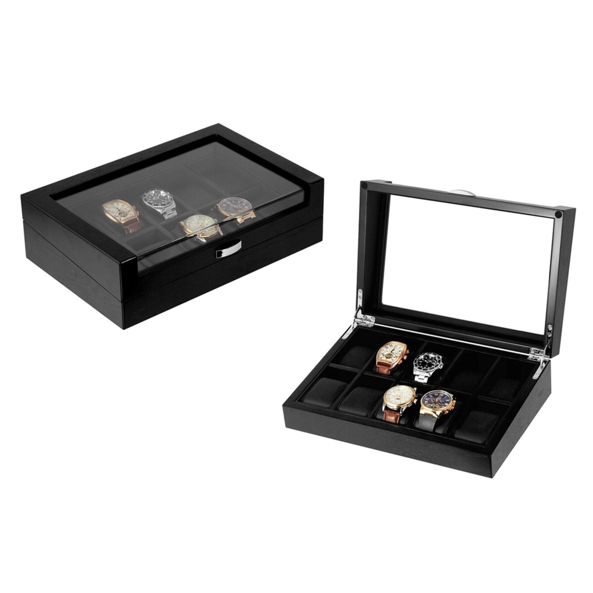 Seconds - Black Wooden Watch Box for 10 Watches (b) Seconds Clinks