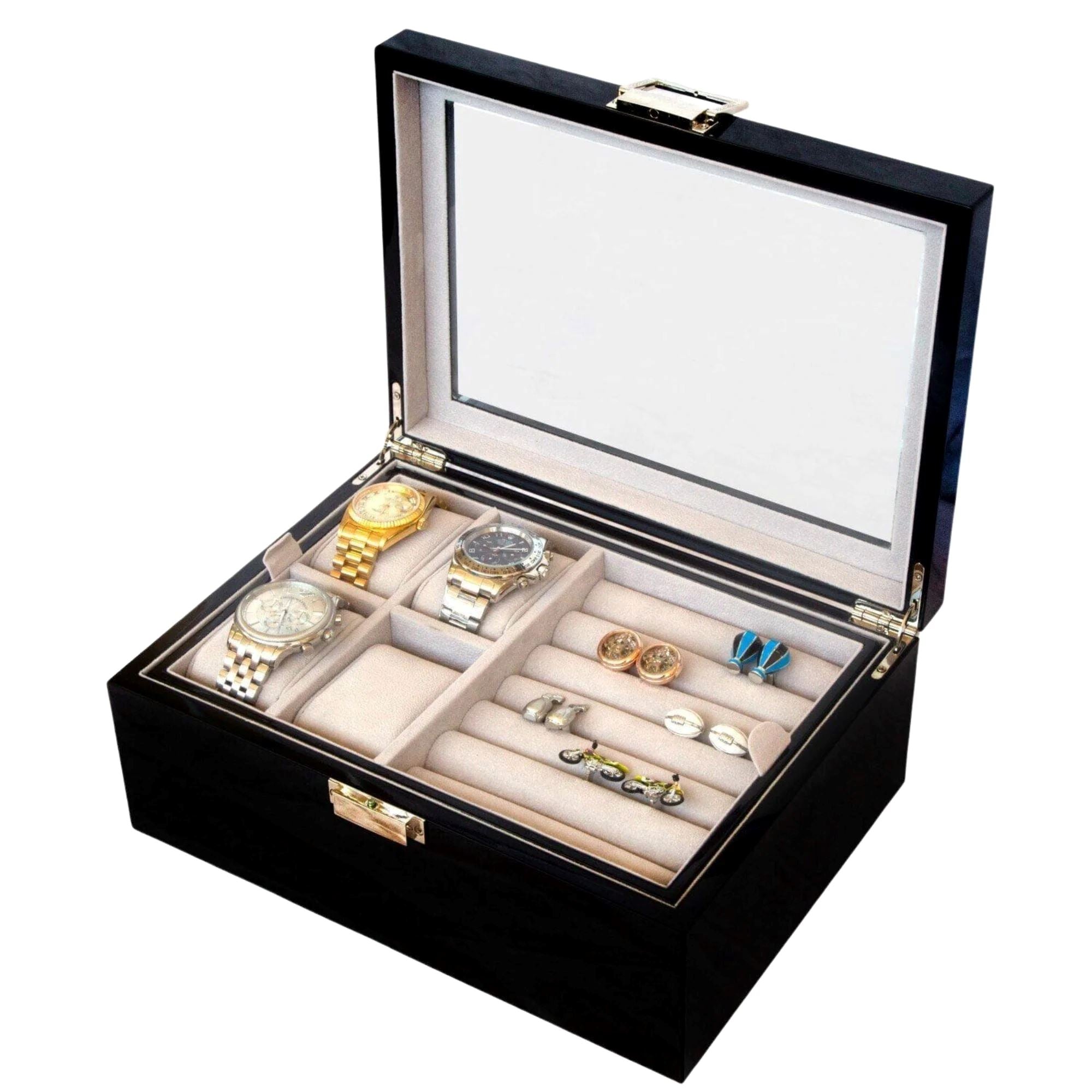Seconds - 50 Pair Cufflink and Watch Box Double Decker Black (b) Seconds Clinks