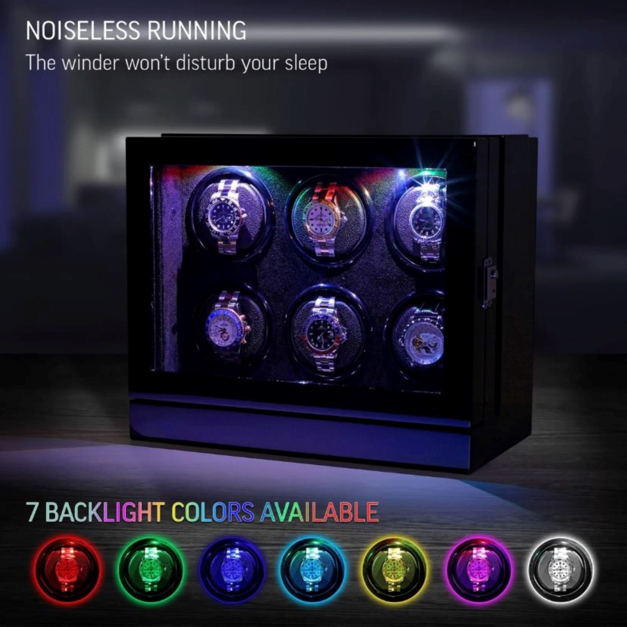 Seconds - Sydney Watch Winder Box for 6 Watches in Black (c) Seconds Clinks