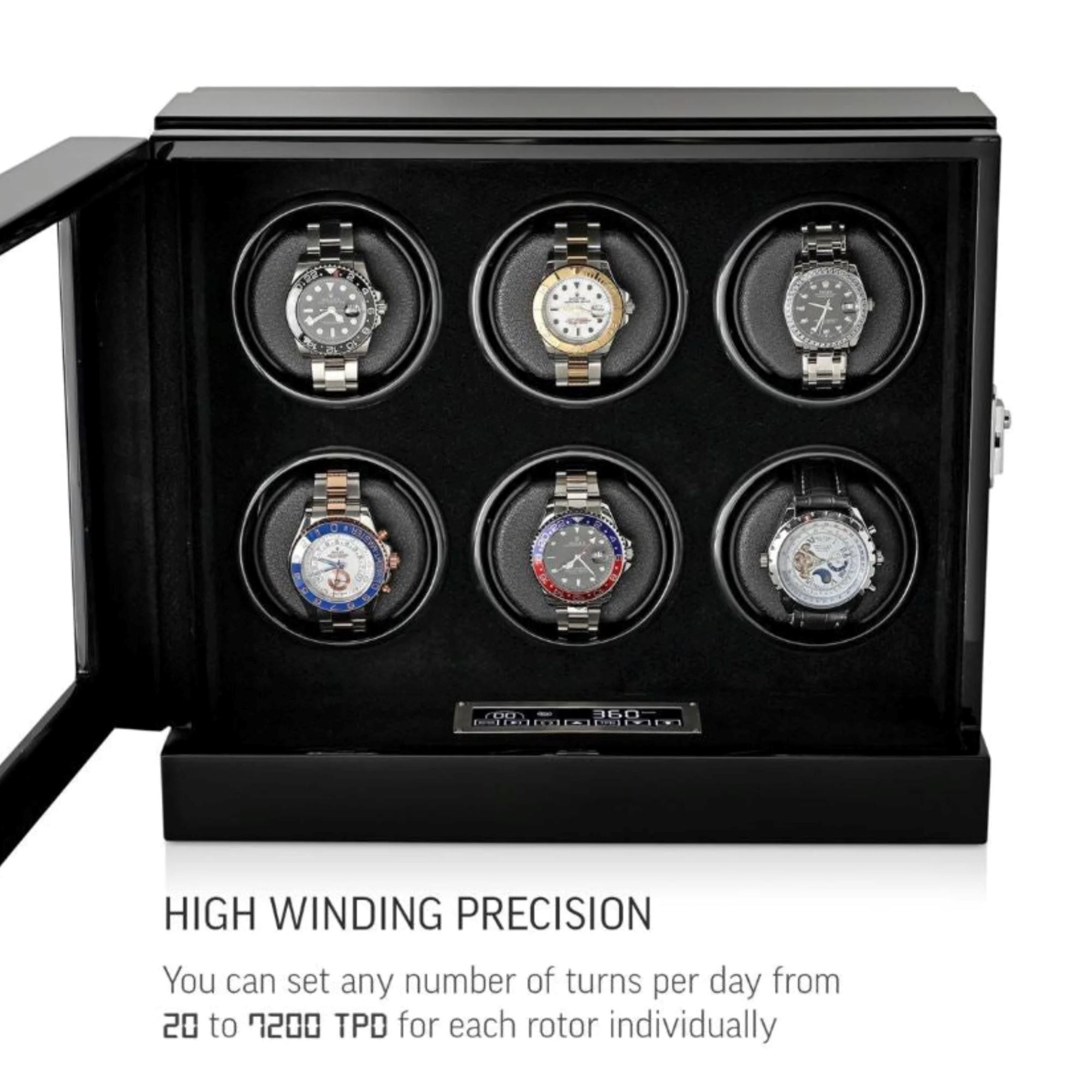 Seconds - Sydney Watch Winder Box for 6 Watches in Black (c) Seconds Clinks