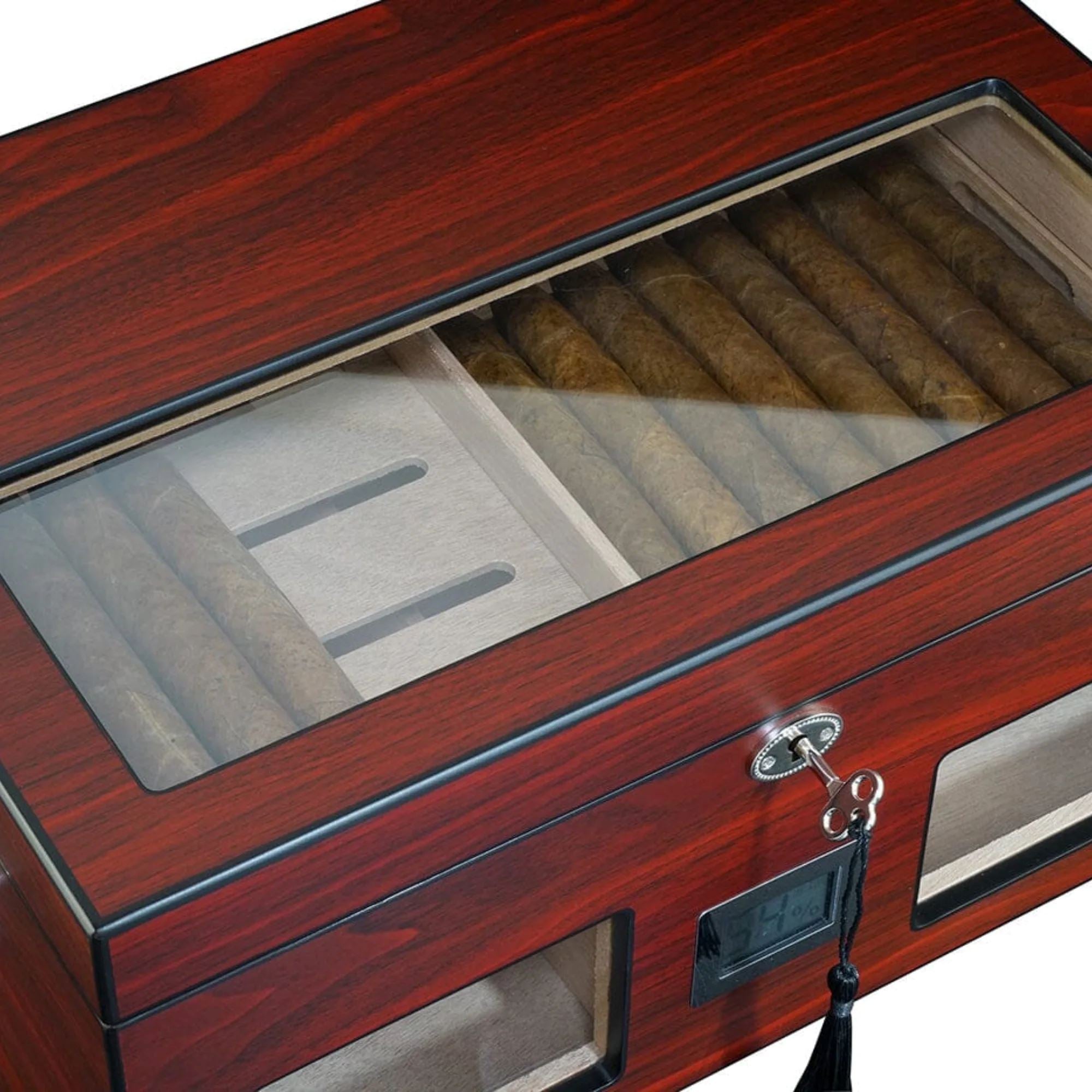 Seconds - 100 CT Cherry Wooden Cigar Humidor Box with Digital Hygrometer (b) Seconds Clinks