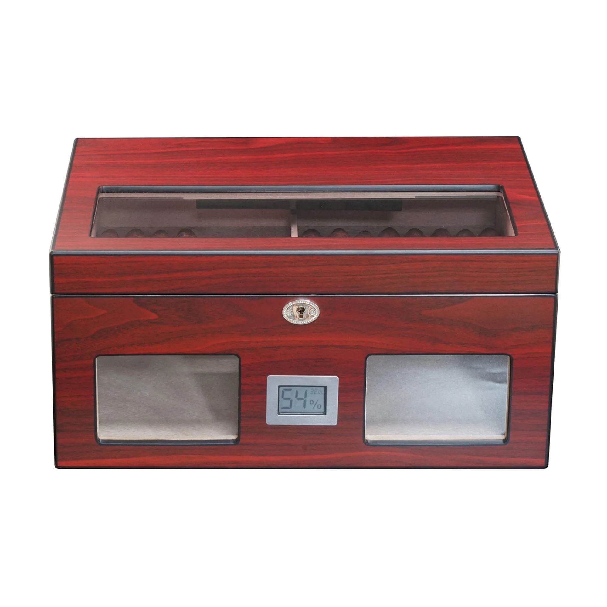 Seconds - 100 CT Cherry Wooden Cigar Humidor Box with Digital Hygrometer (b) Seconds Clinks